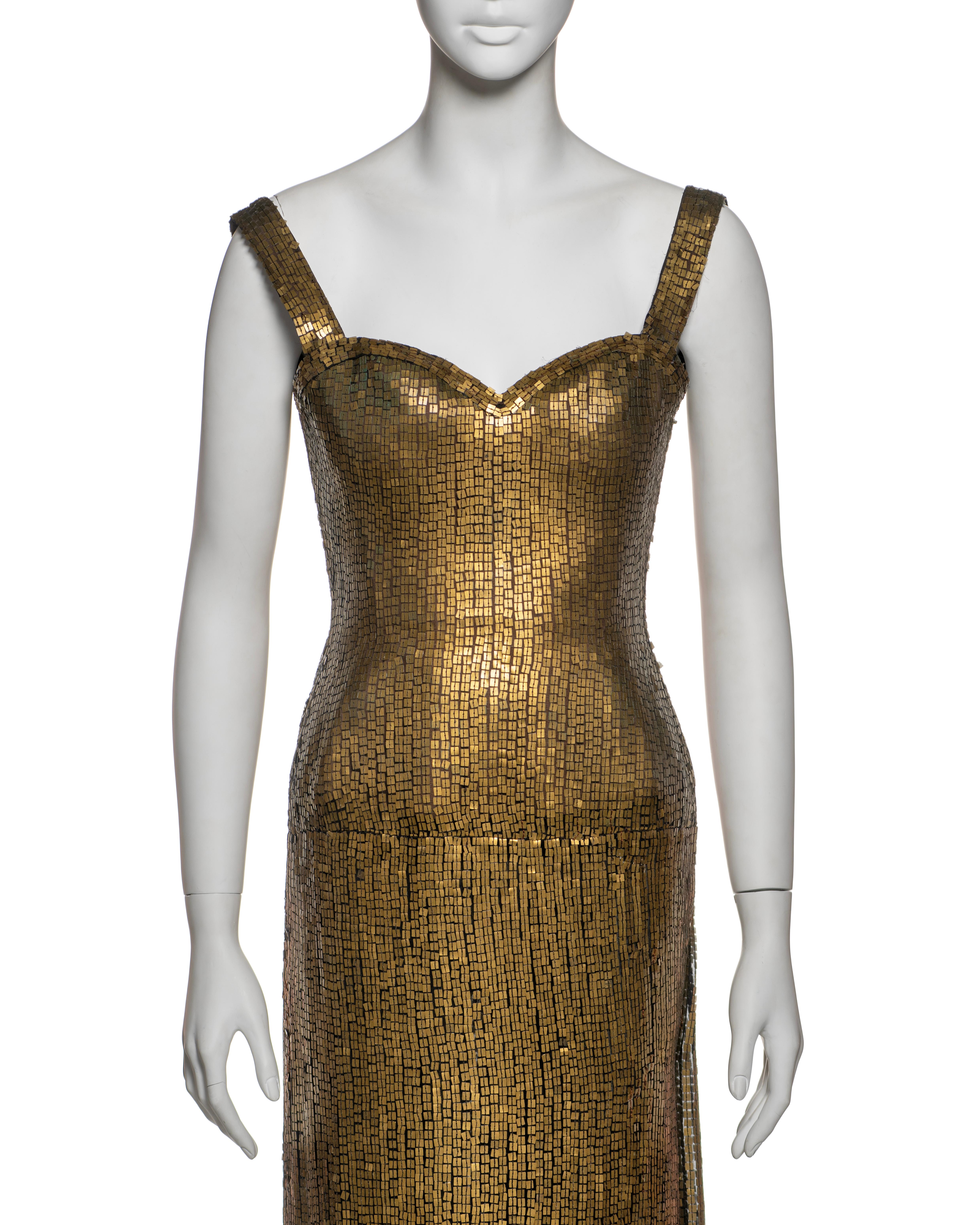 Azzedine Alaia Gold Lamé Couture Gown with Sequin Mosaic Detail, FW 1990 In Good Condition For Sale In London, GB