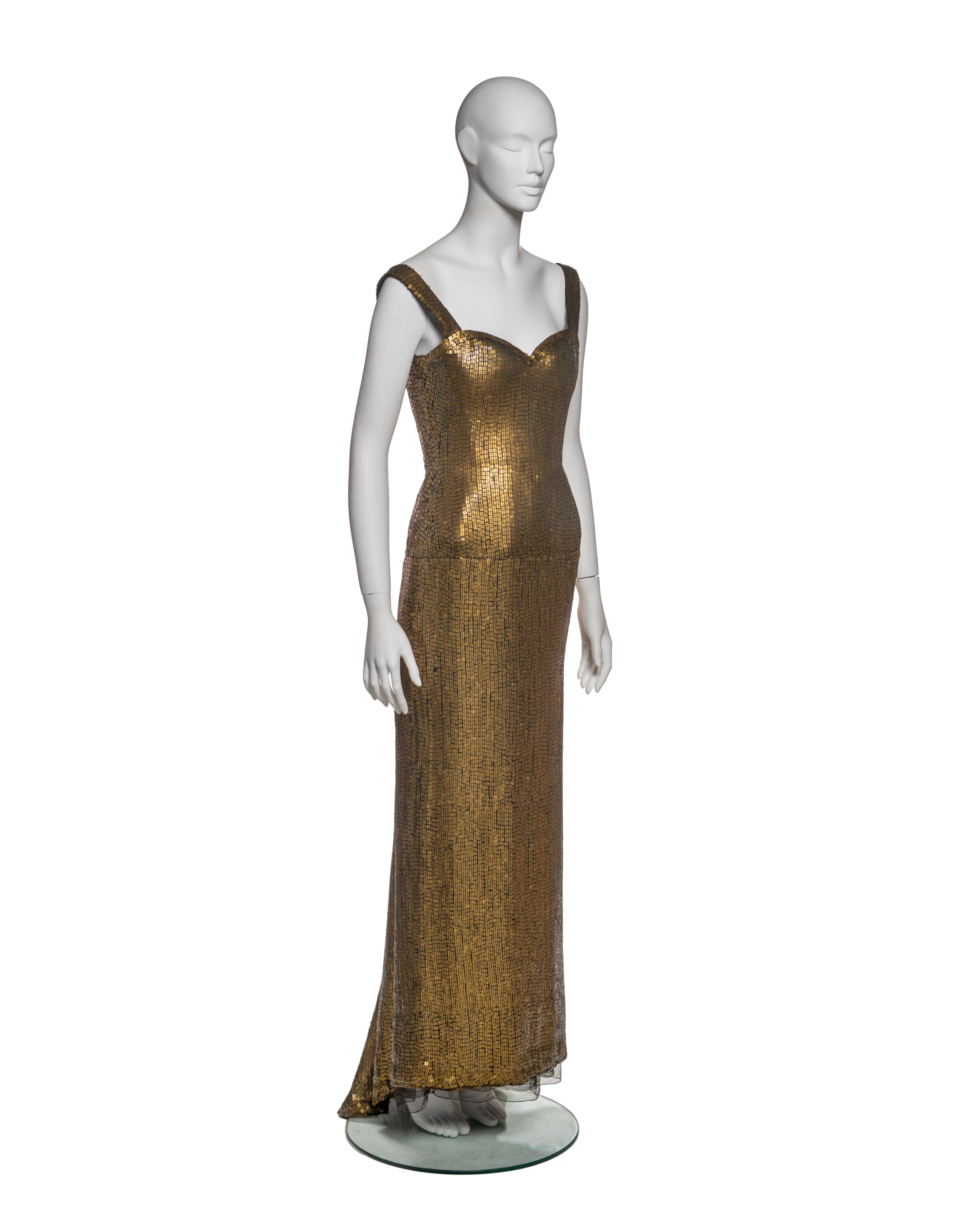 Women's Azzedine Alaia Gold Lamé Couture Gown with Sequin Mosaic Detail, FW 1990 For Sale