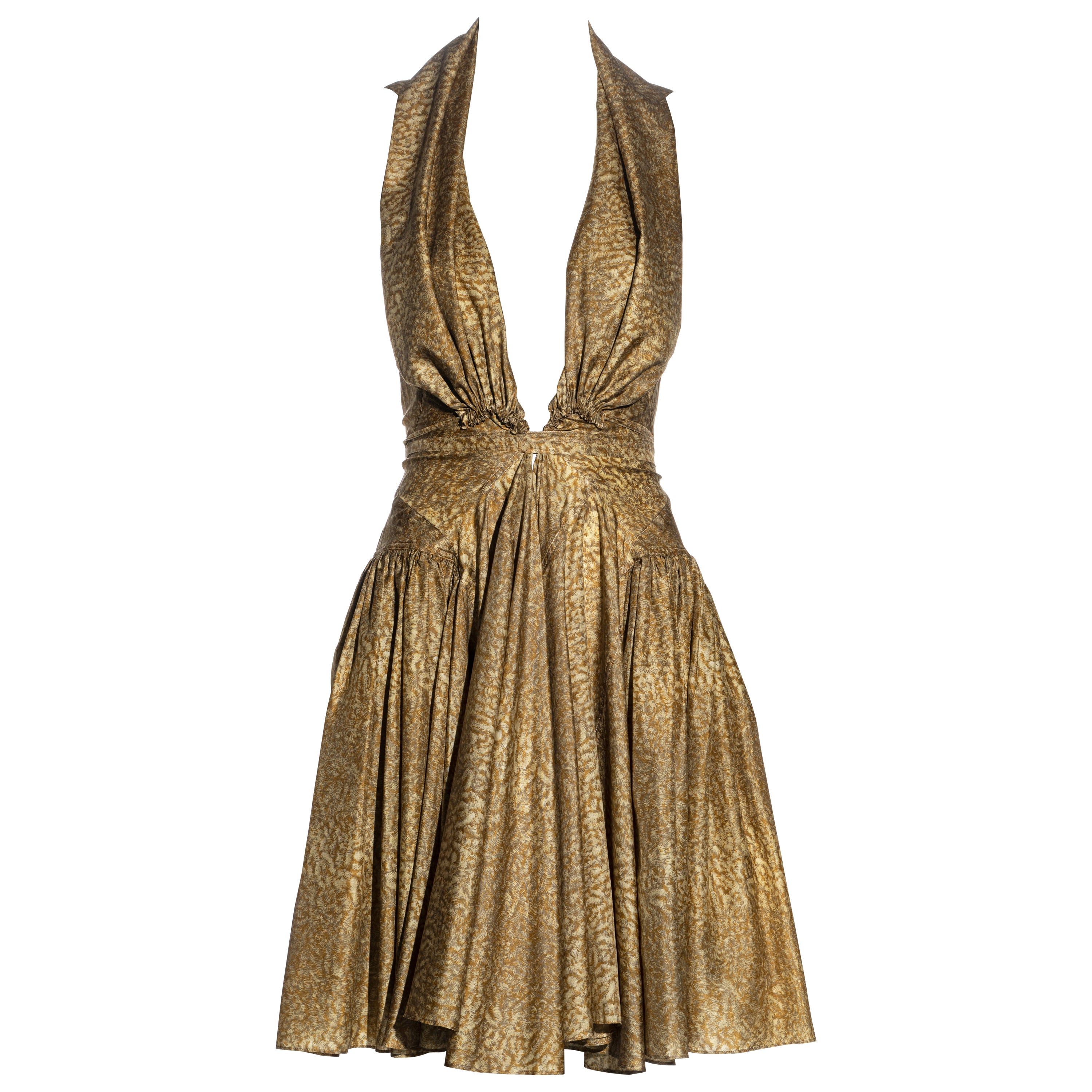Azzedine Alaia Abendkleid aus Seide mit Golddruck, Frühjahr/Sommer 1987