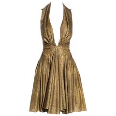 Azzedine Alaia vestido de noche de seda estampada dorada, ss 1987