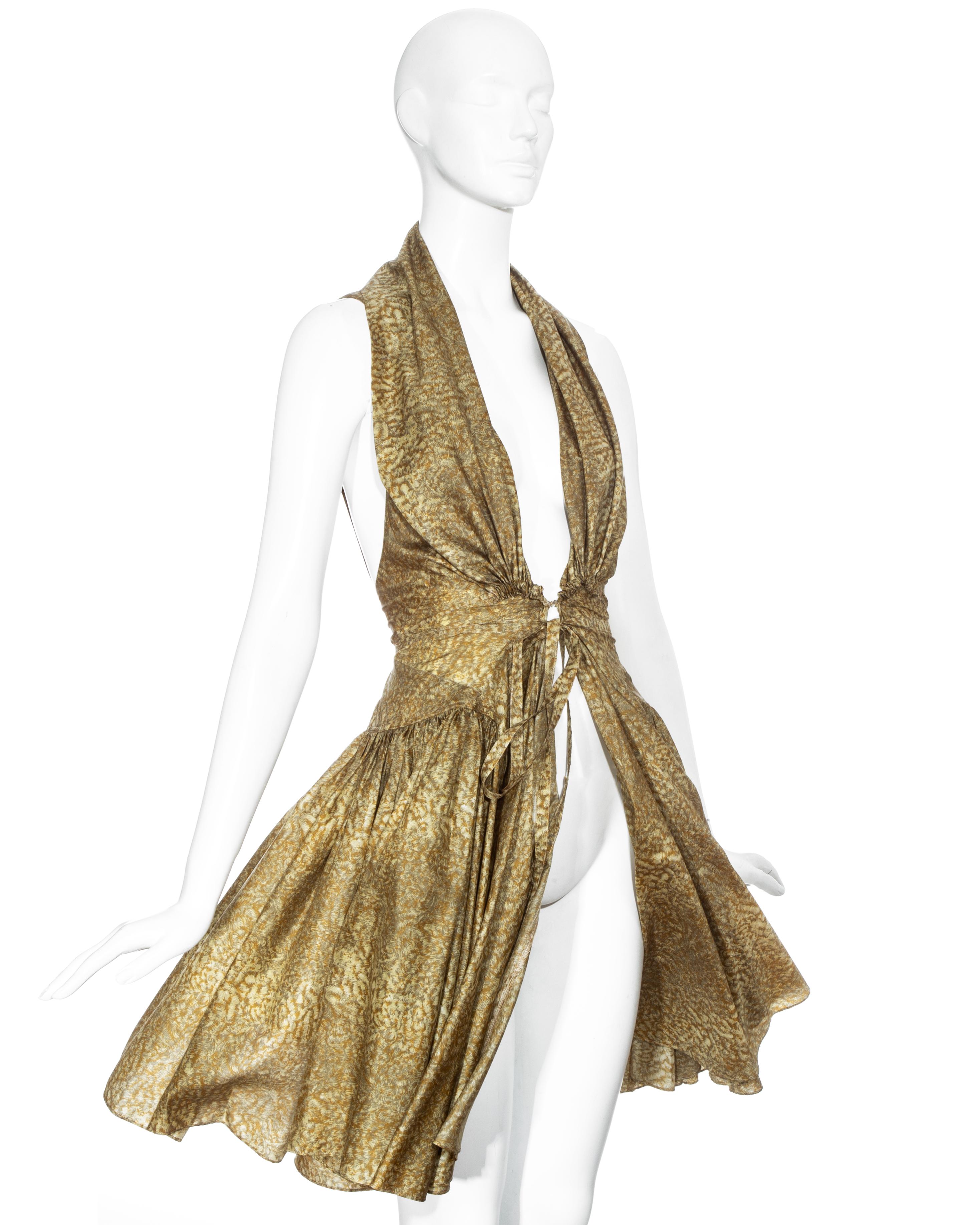 Brown Azzedine Alaia gold silk mid-length evening dress, ss 1987 
