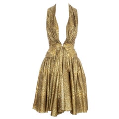 Azzedine Alaia - Robe de soirée en soie dorée mi-longue, printemps-été 1987