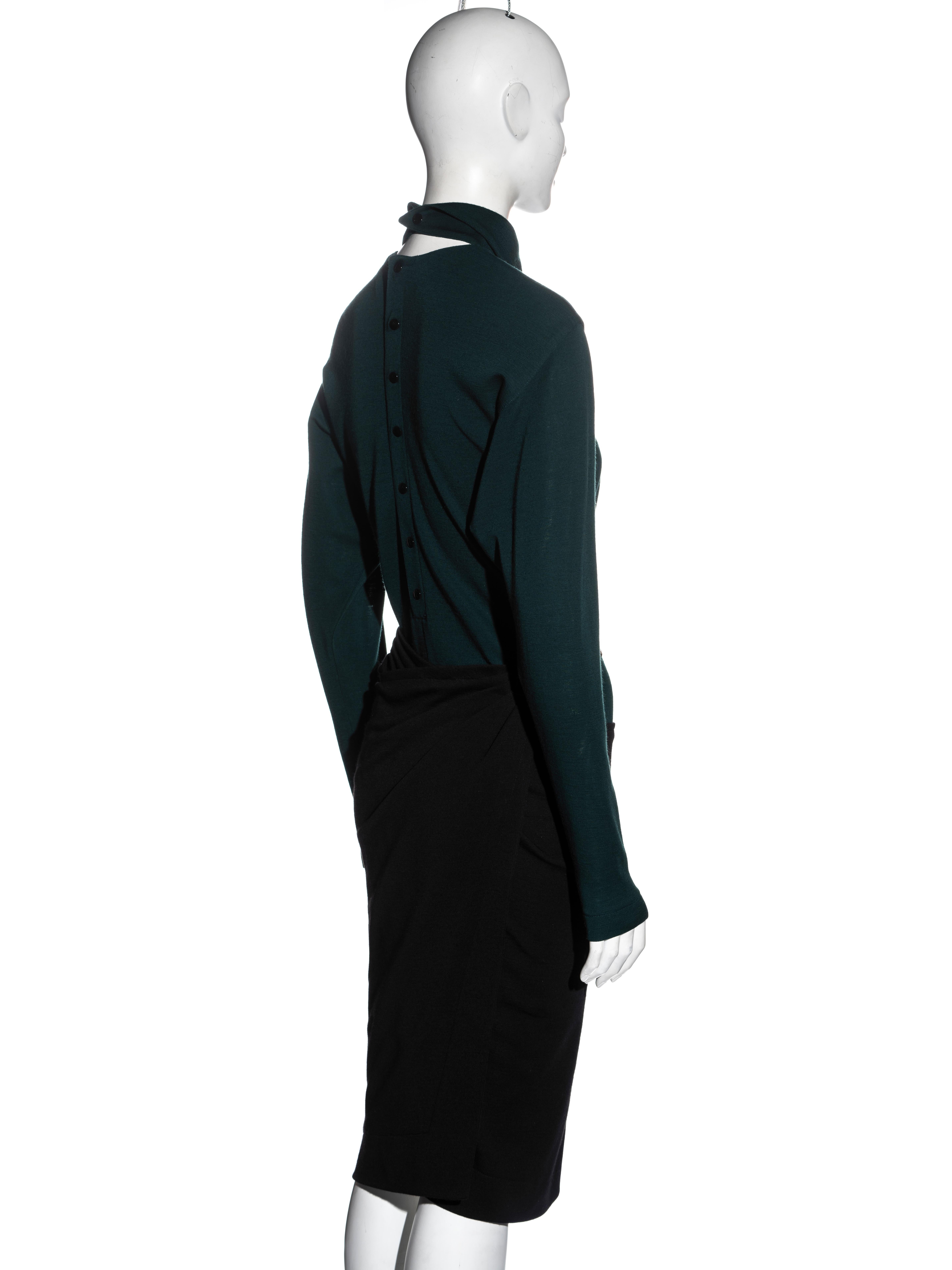 Azzedine Alaïa - Robe portefeuille en jersey de laine vert et noir, fw 1982 en vente 5