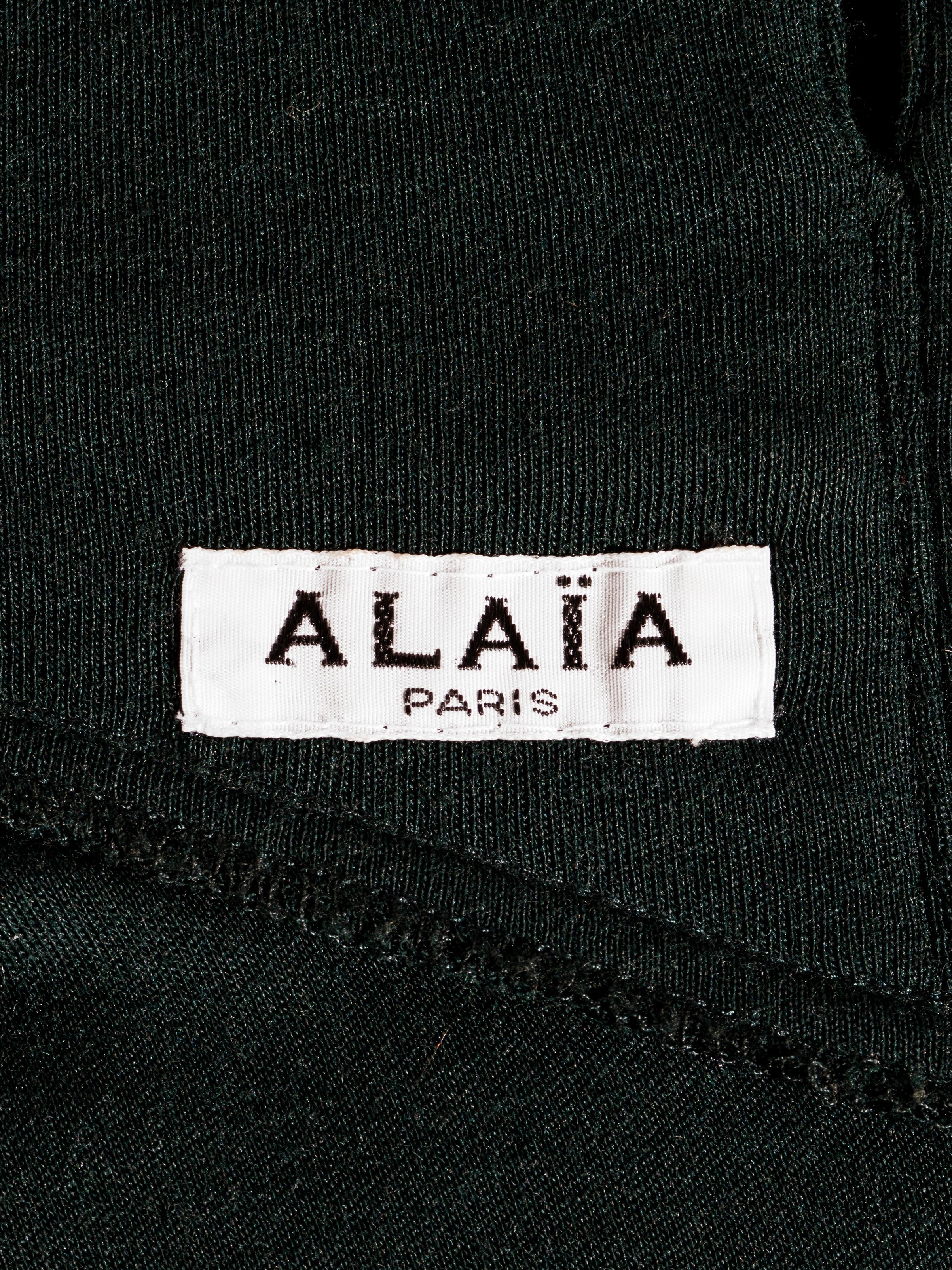 Azzedine Alaïa - Robe portefeuille en jersey de laine vert et noir, fw 1982 en vente 6
