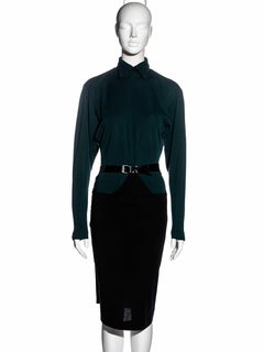 Azzedine Alaïa green and black wool jersey wrap dress, fw 1982