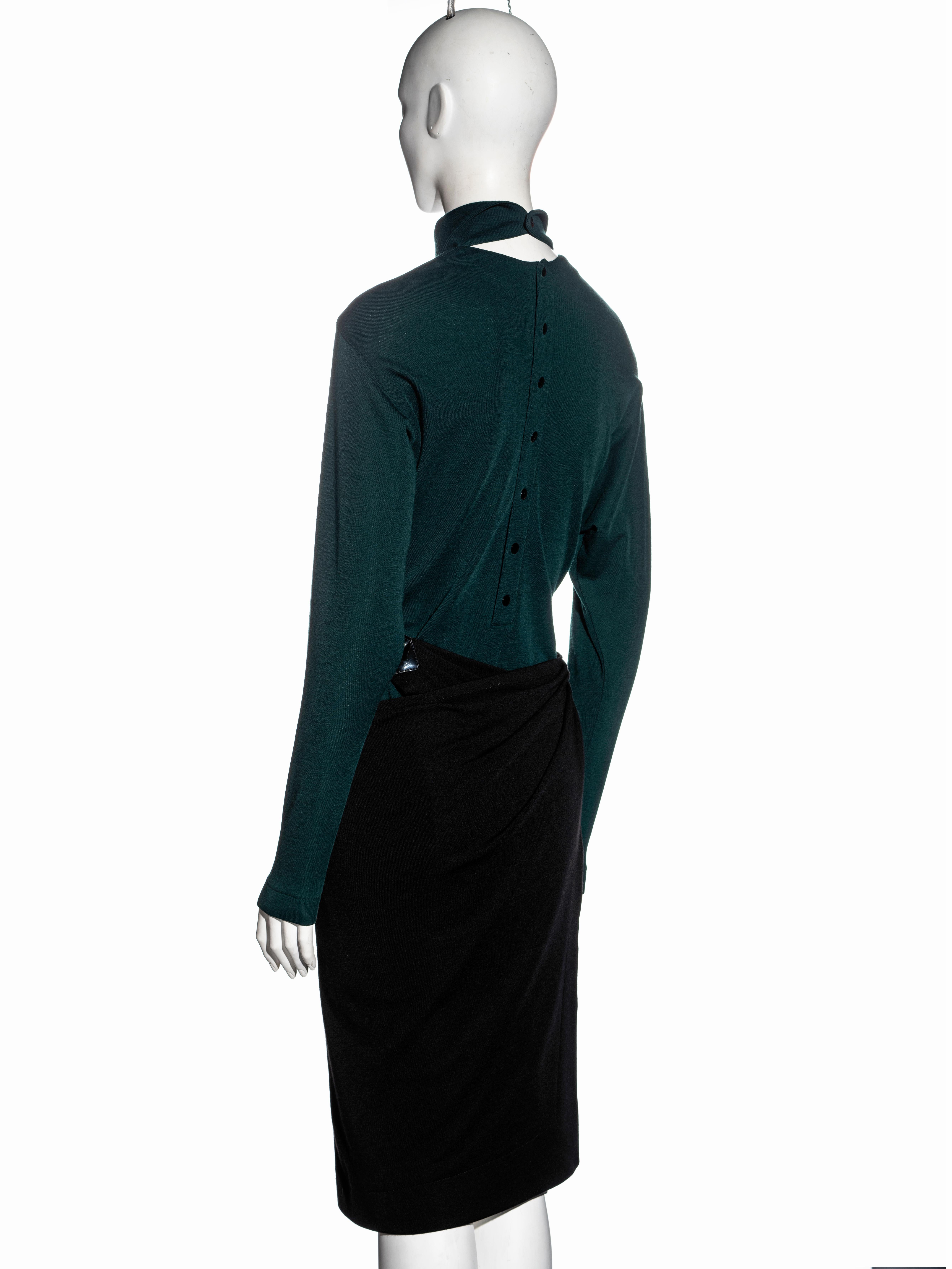 Azzedine Alaïa - Robe portefeuille en jersey de laine vert et noir, fw 1982 en vente 2