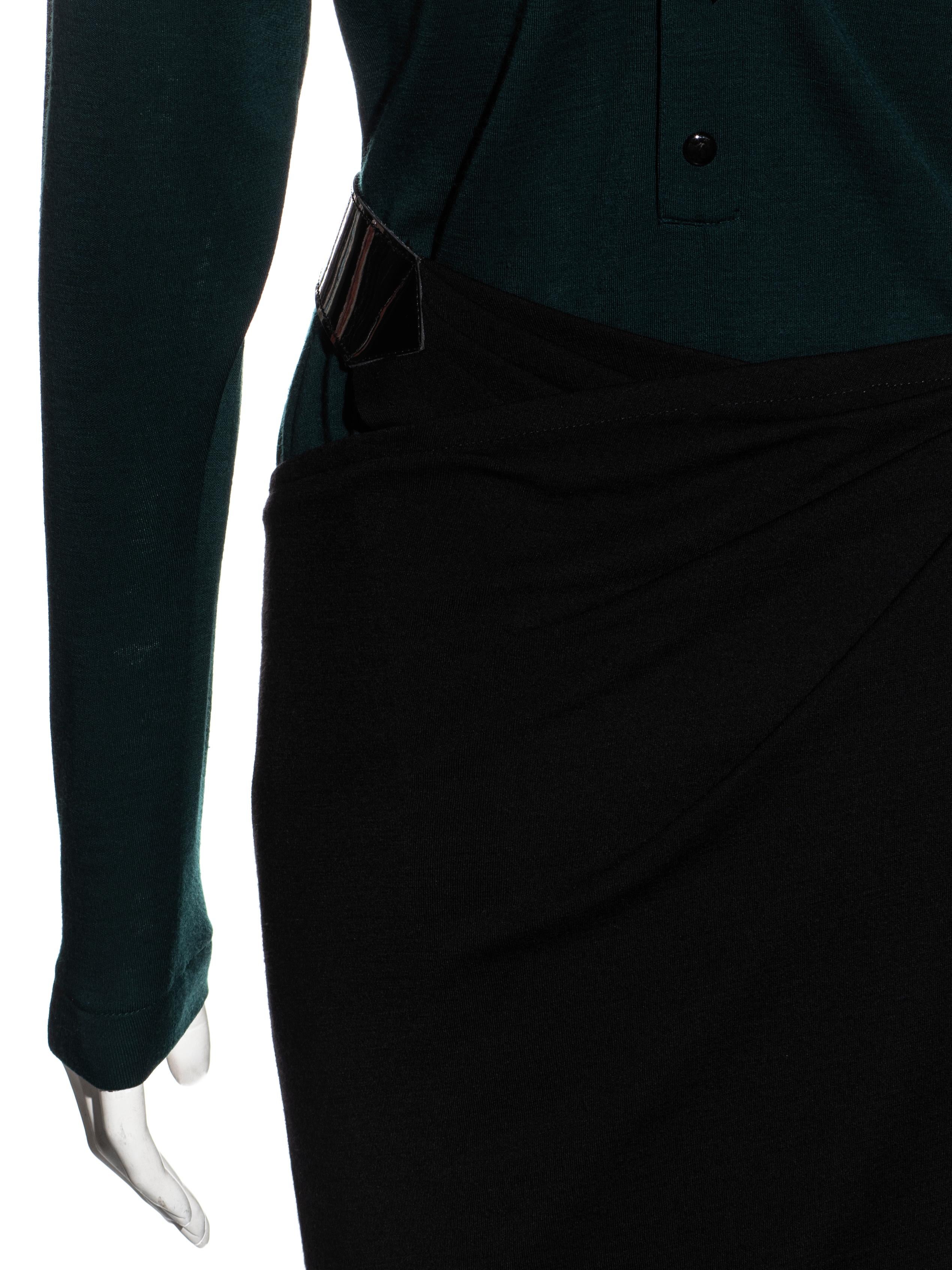 Azzedine Alaïa - Robe portefeuille en jersey de laine vert et noir, fw 1982 en vente 4