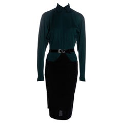 Azzedine Alaïa - Robe portefeuille en jersey de laine vert et noir, fw 1982