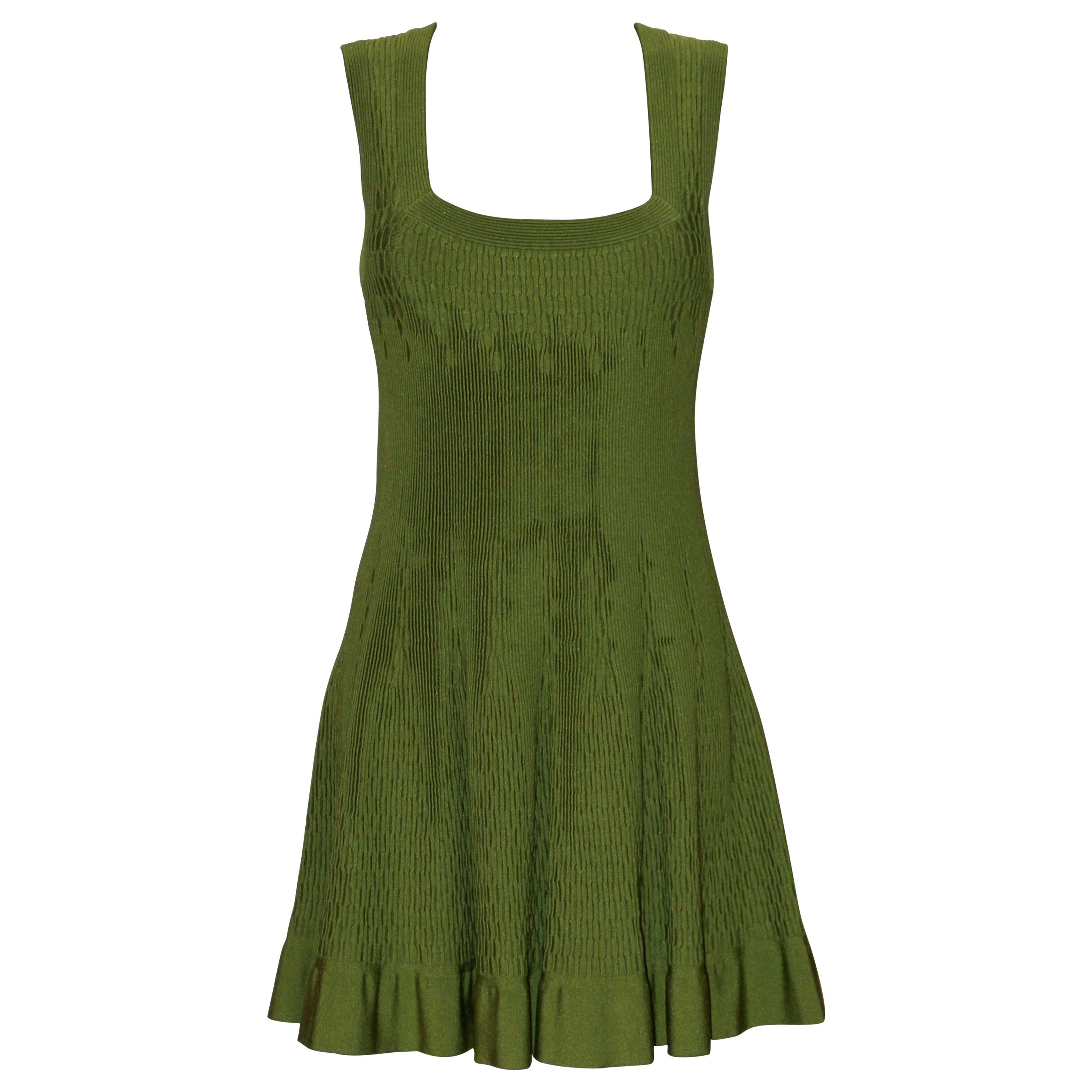 Azzedine Alaïa Green Knit Mesh Flare Dress