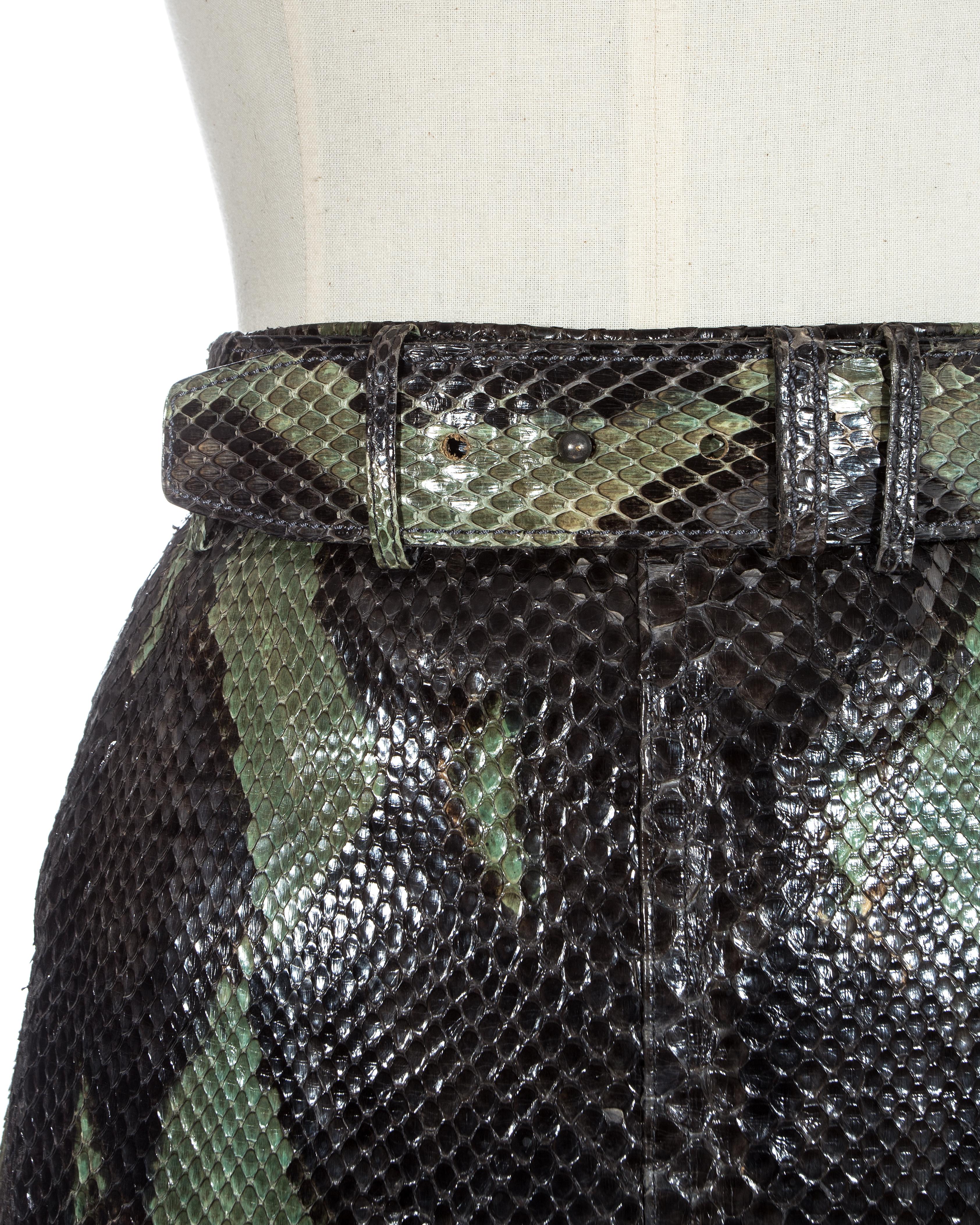 Azzedine Alaia green python mini skirt with lace up fastening, silk lining and matching belt.

Spring-Summer 1991