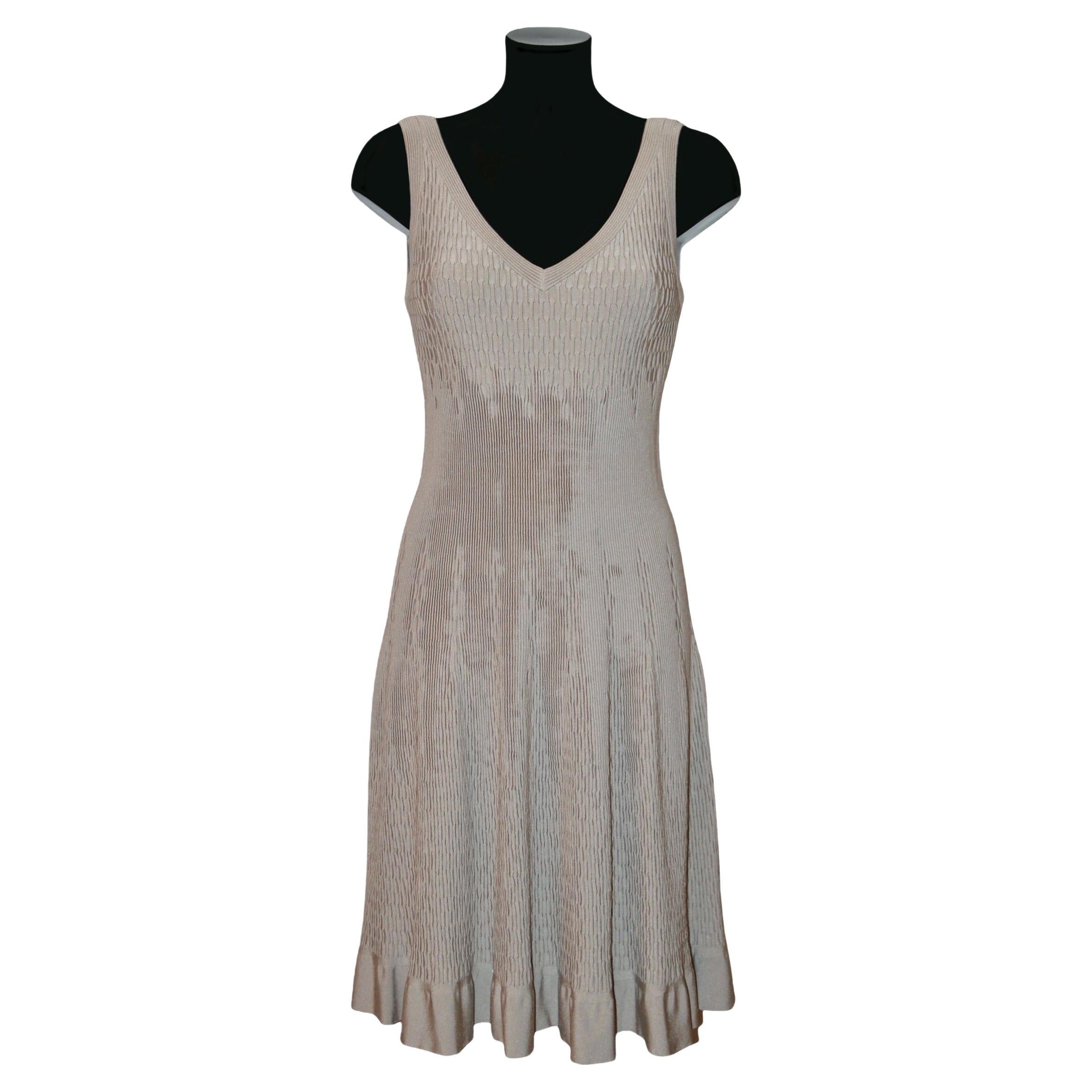Azzedine Alaïa Greige Knit Mesh Sleeveless Dress For Sale