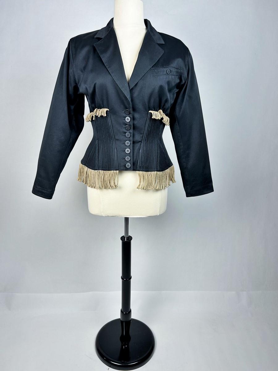 Azzedine Alaïa Haute Couture jacket in black cotton and twine - France Circa 198 In Good Condition For Sale In Toulon, FR