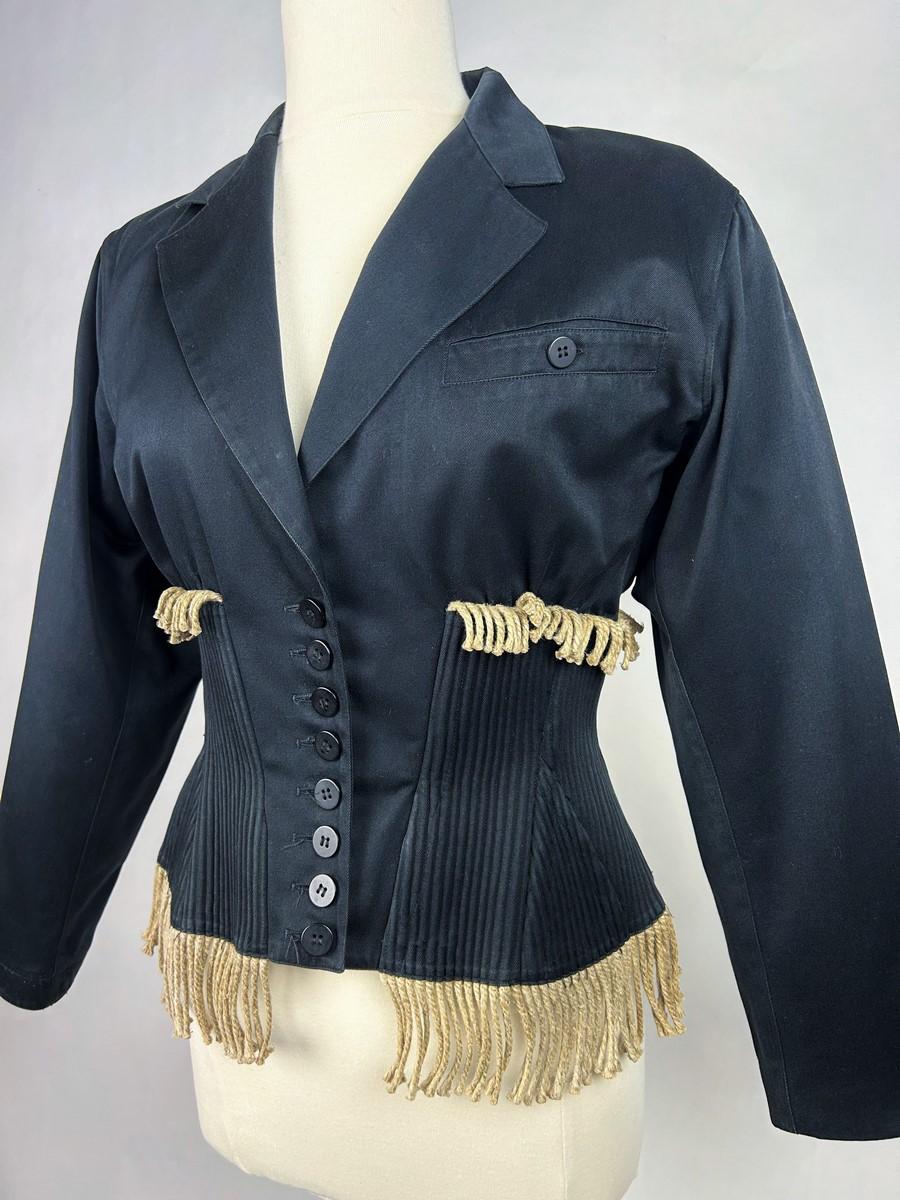 Azzedine Alaïa Haute Couture Jacke aus schwarzer Baumwolle und Zwirn - Frankreich CIRCA 198 im Angebot 1