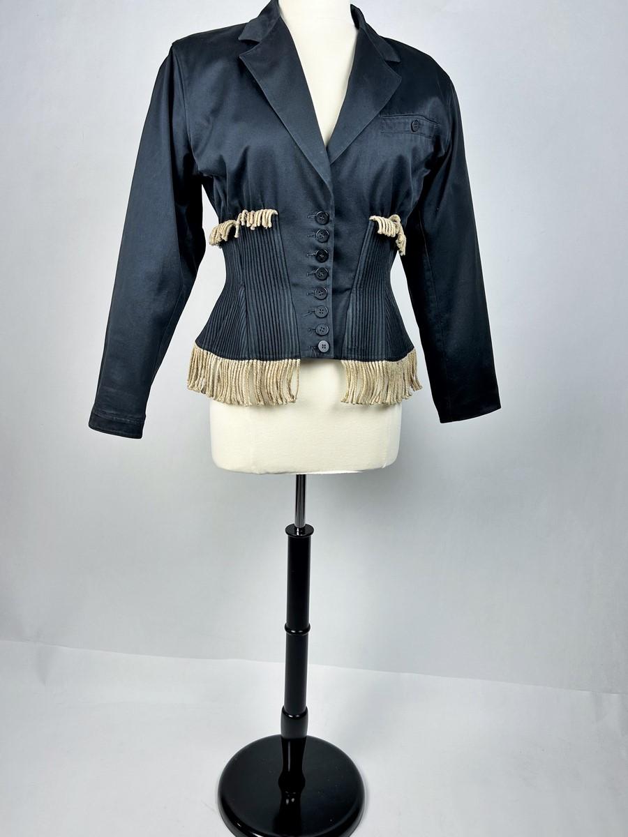 Azzedine Alaïa Haute Couture Jacke aus schwarzer Baumwolle und Zwirn - Frankreich CIRCA 198 im Angebot 2