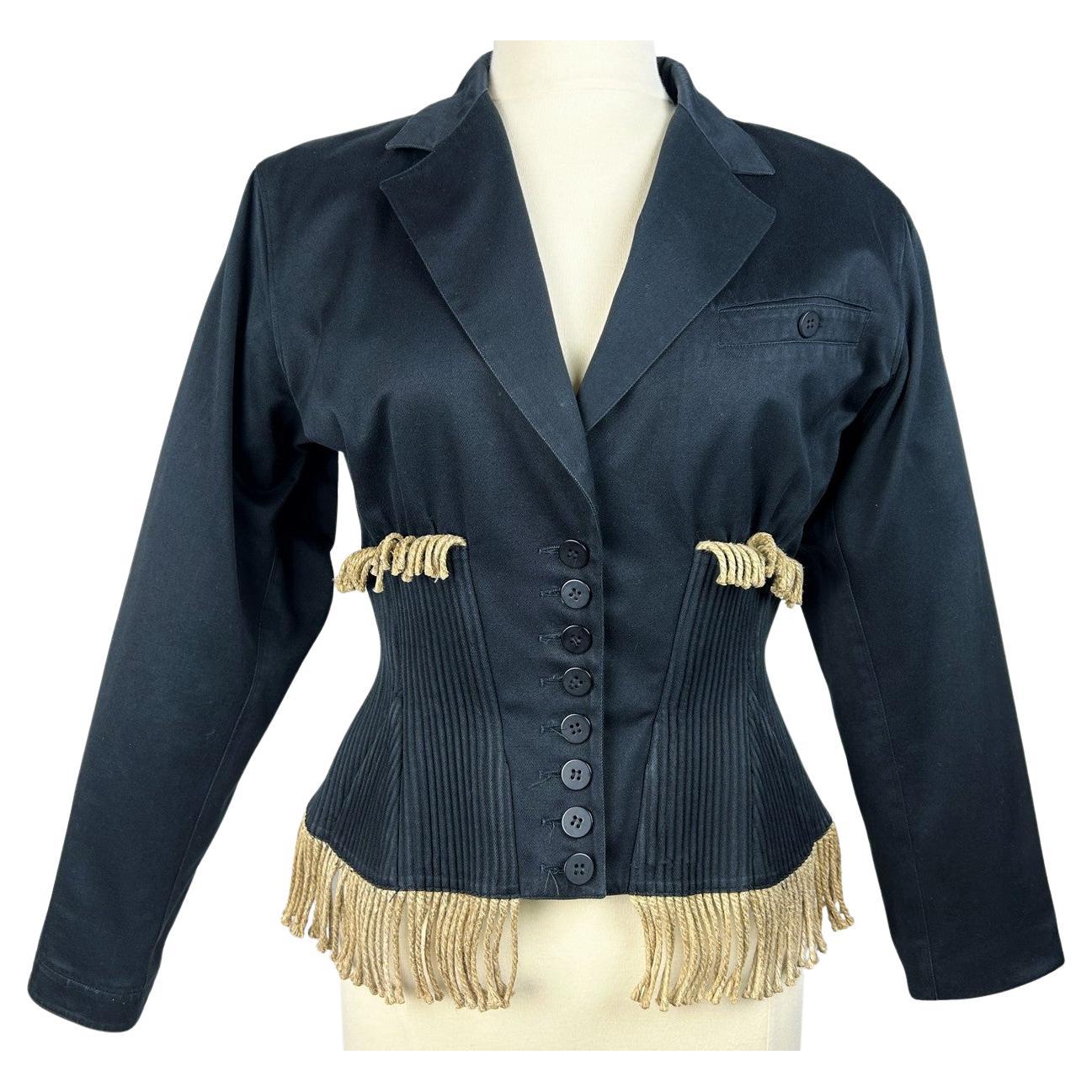 Azzedine Alaïa Haute Couture Jacke aus schwarzer Baumwolle und Zwirn - Frankreich CIRCA 198 im Angebot