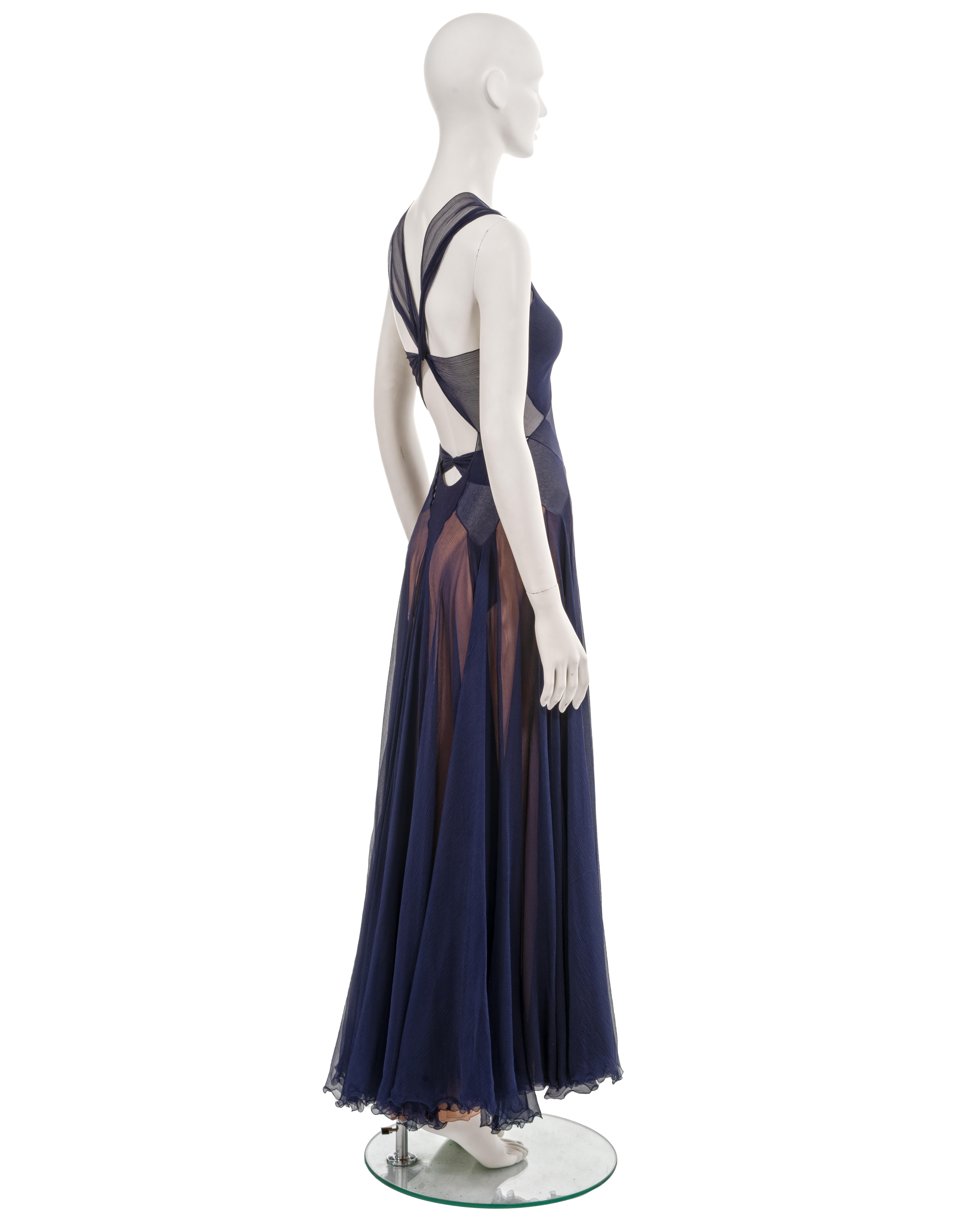 Azzedine Alaia Haute Couture navy silk evening dress, ss 1997 2