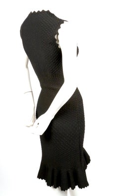 AZZEDINE ALAIA honey-comb woven dress with scalloped neck and fluted hem