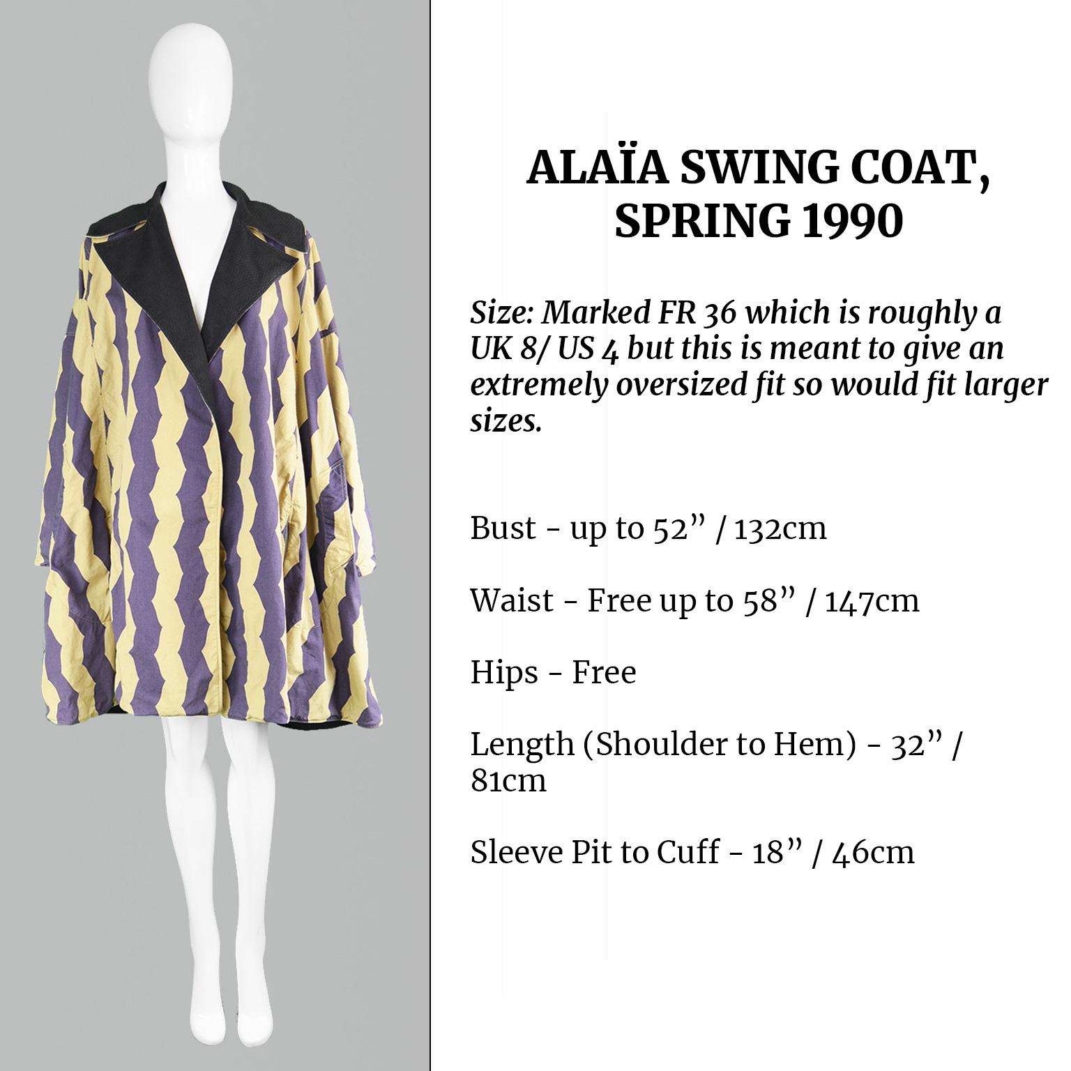 Azzedine Alaia Iconic Spring 1990 Runway Reversible Cotton Vintage Swing Coat 5