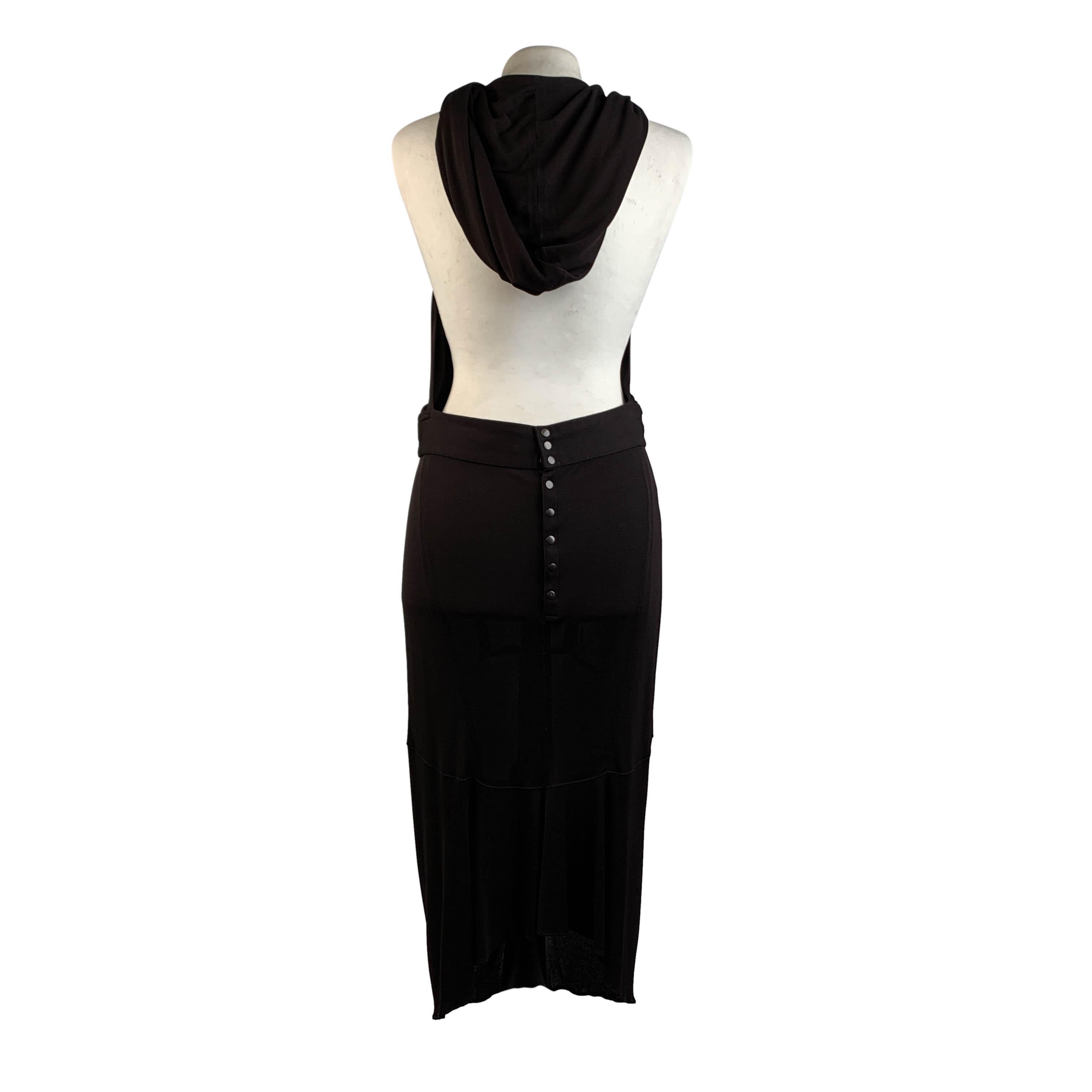 Black Azzedine Alaia Iconic Vintage 1980s Brown Hooded Backless Dress Size 42