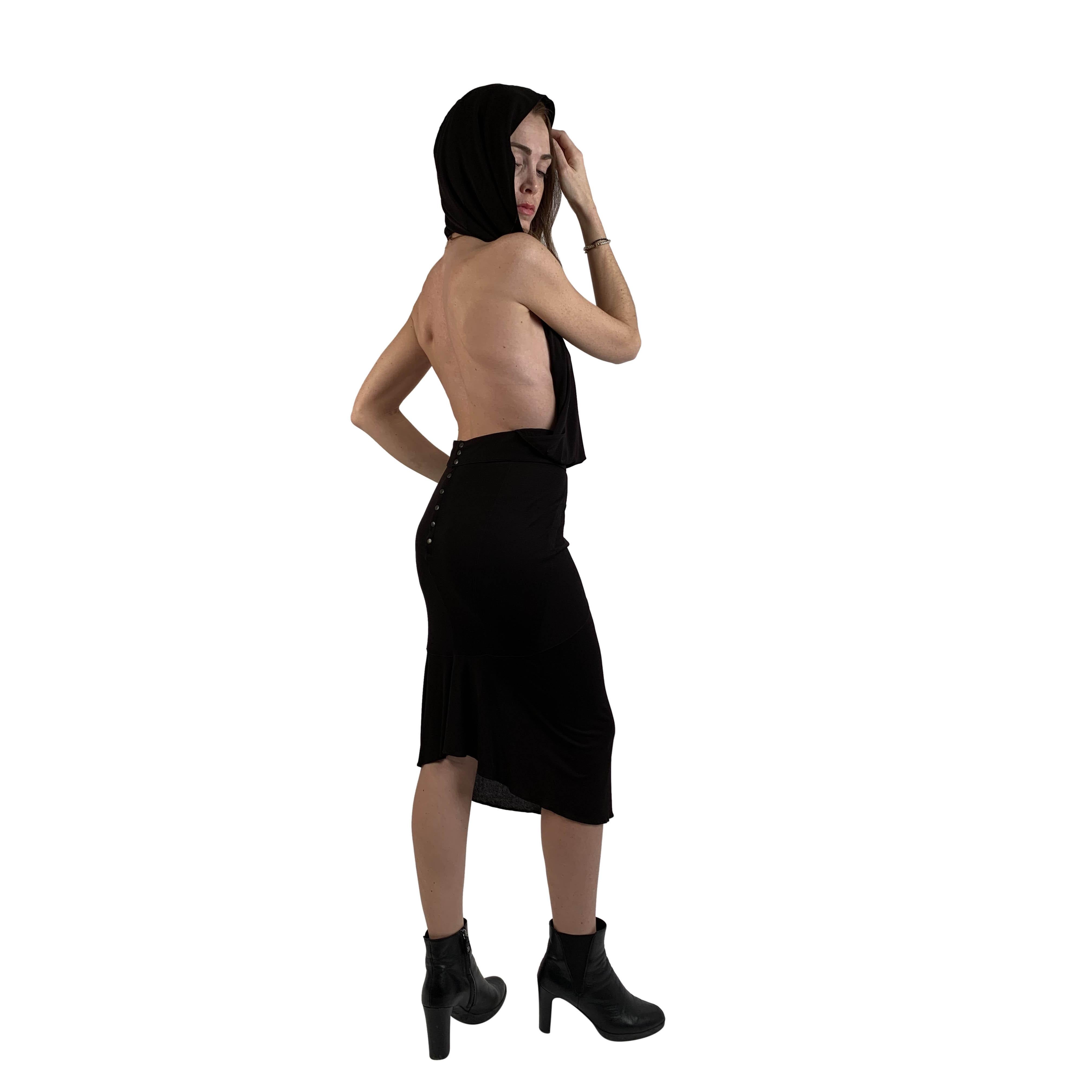 Women's Azzedine Alaia Iconic Vintage 1980s Brown Hooded Backless Dress Size 42
