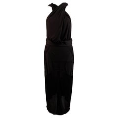 Azzedine Alaia Iconic Vintage 1980s Brown Hooded Backless Dress Size 42