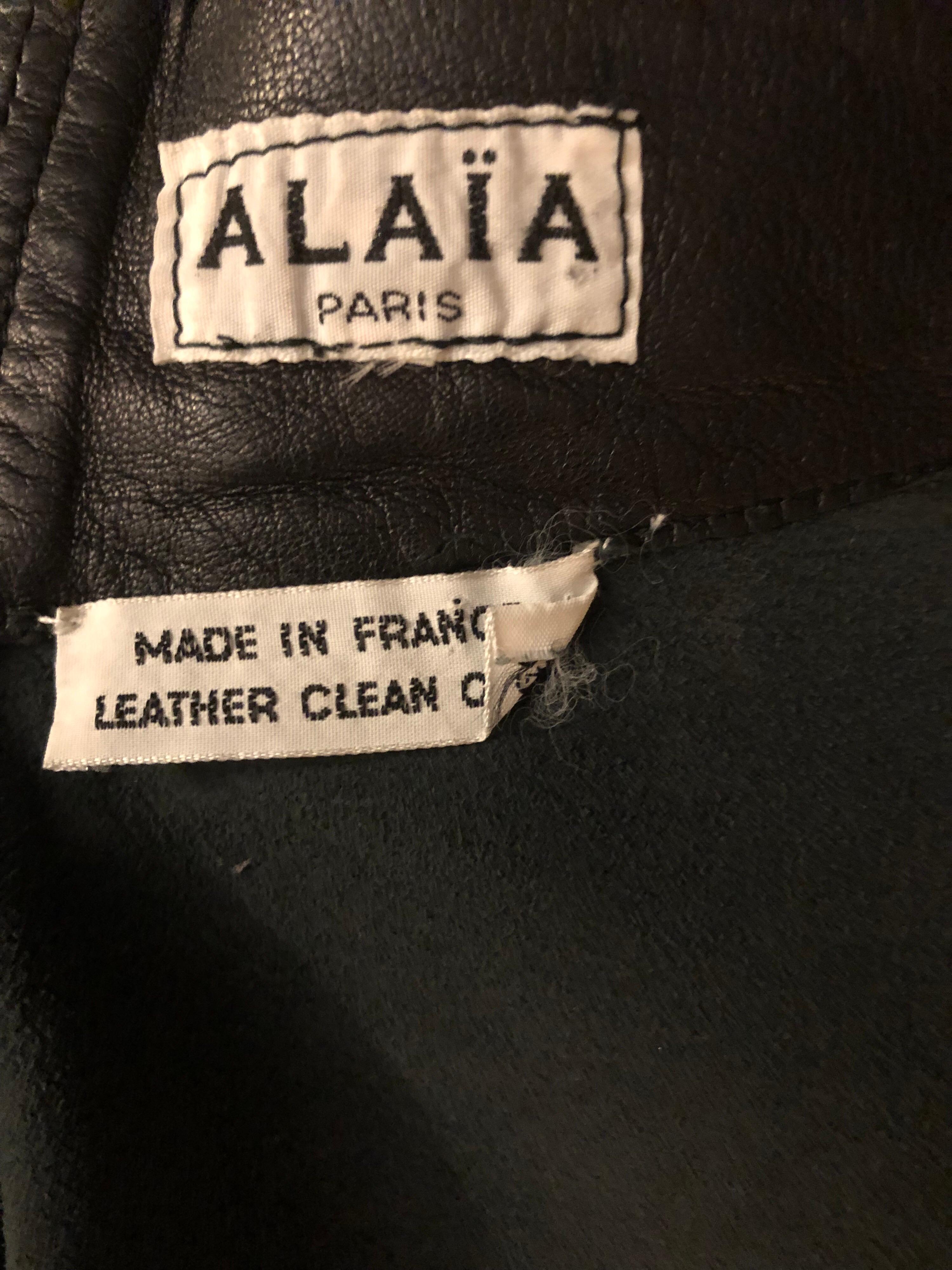 Black Azzedine Alaia F/W 1983 Iconic Vintage Leather Cutout Mini Skirt