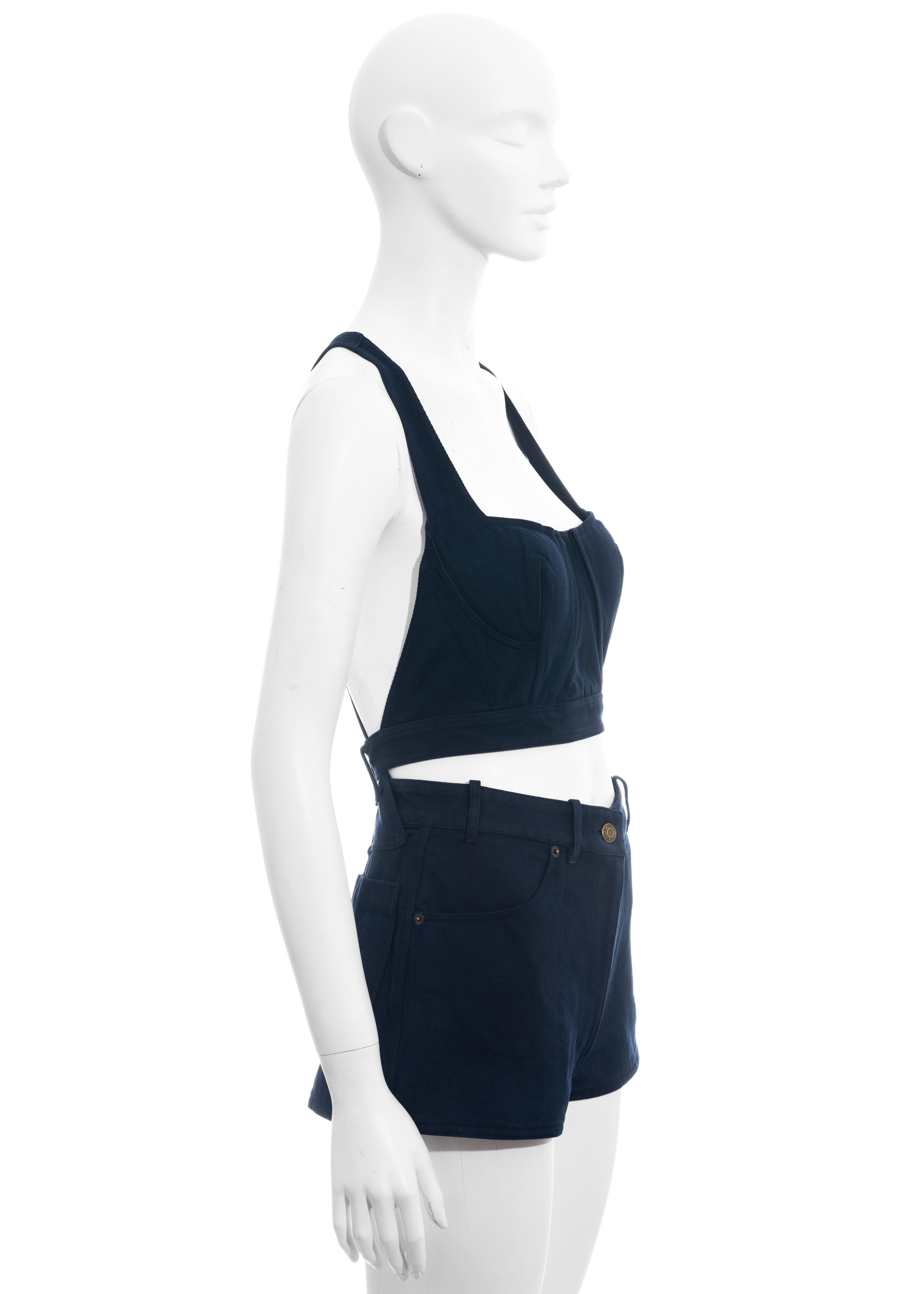 Azzedine Alaia indigo blue denim playsuit, ss 1991 In Good Condition For Sale In London, GB