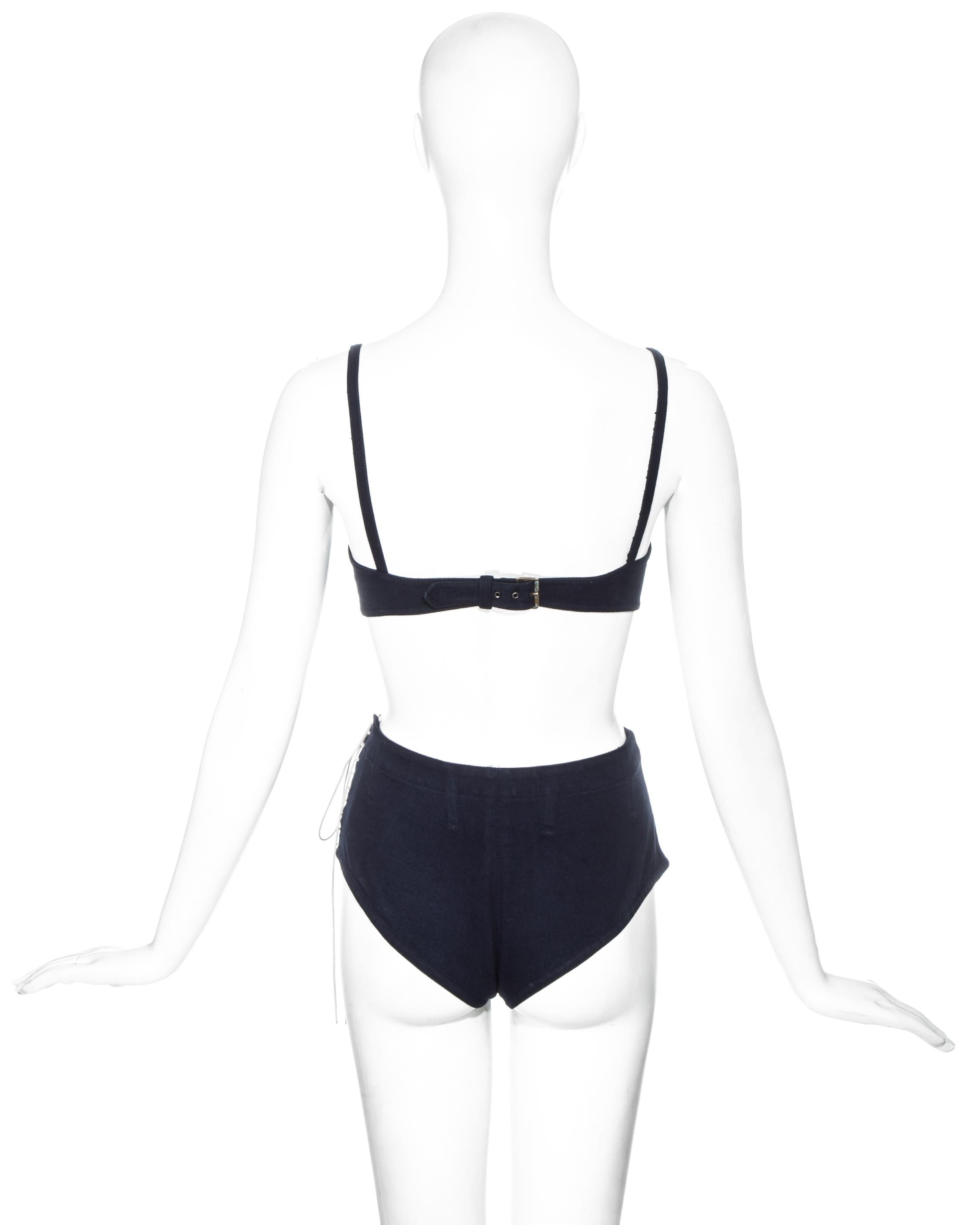 Azzedine Alaia Indigo cotton denim lace up bra top and shorts, ss 1991 For Sale 2