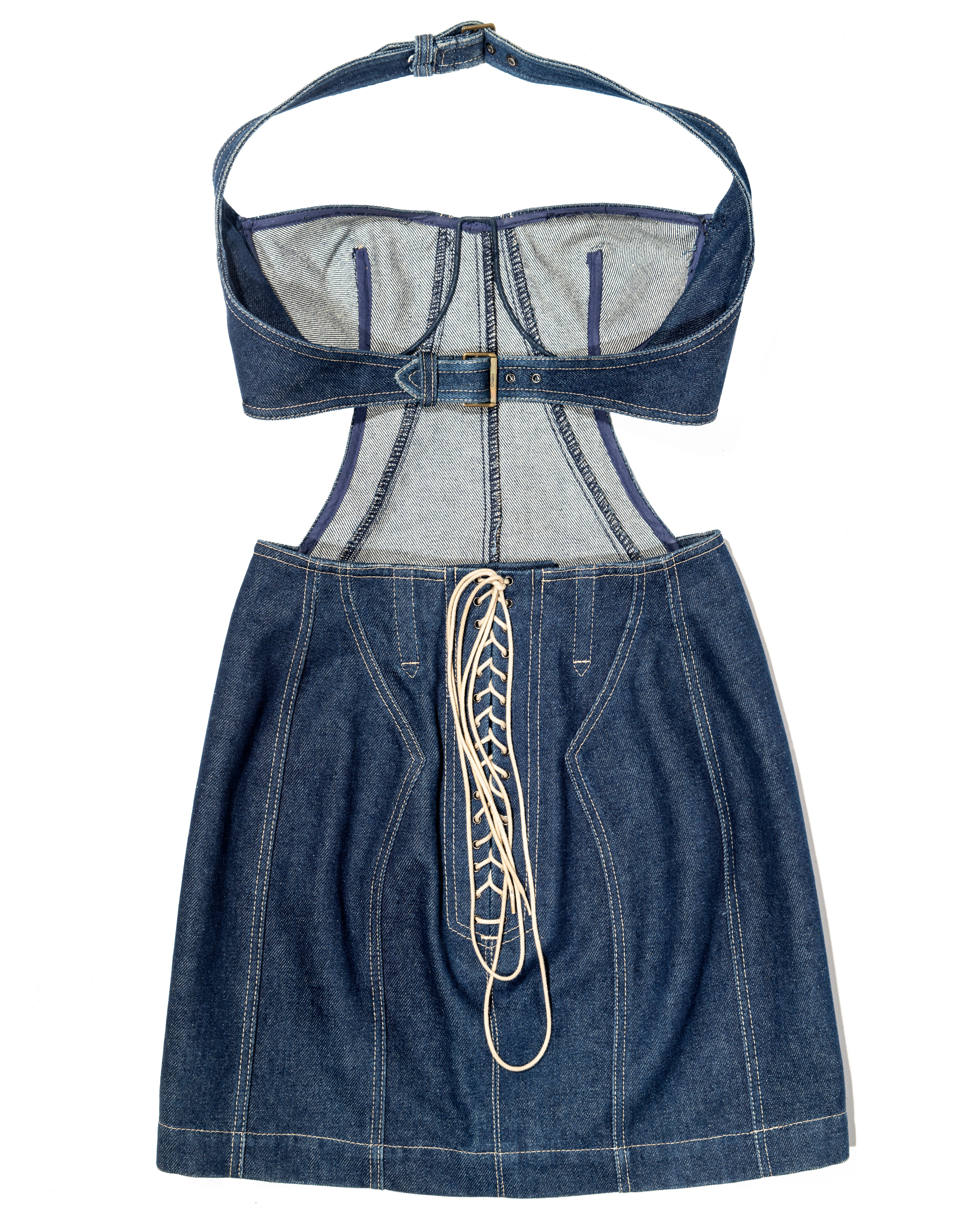 Azzedine Alaia Indigofarbenes Bustier-Minikleid aus Denim, ss 1991 (Schwarz)