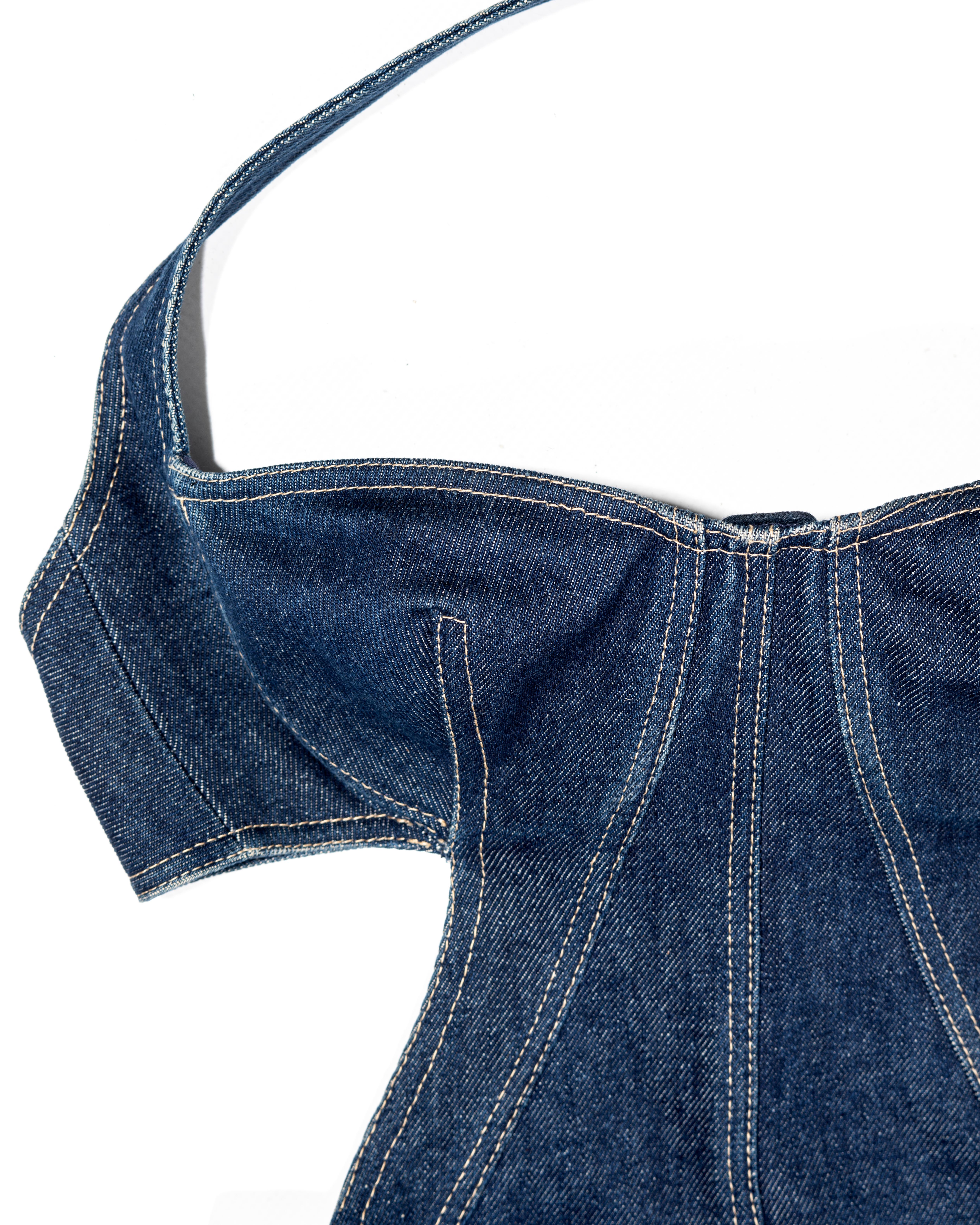 Azzedine Alaia Indigofarbenes Bustier-Minikleid aus Denim, ss 1991 Damen