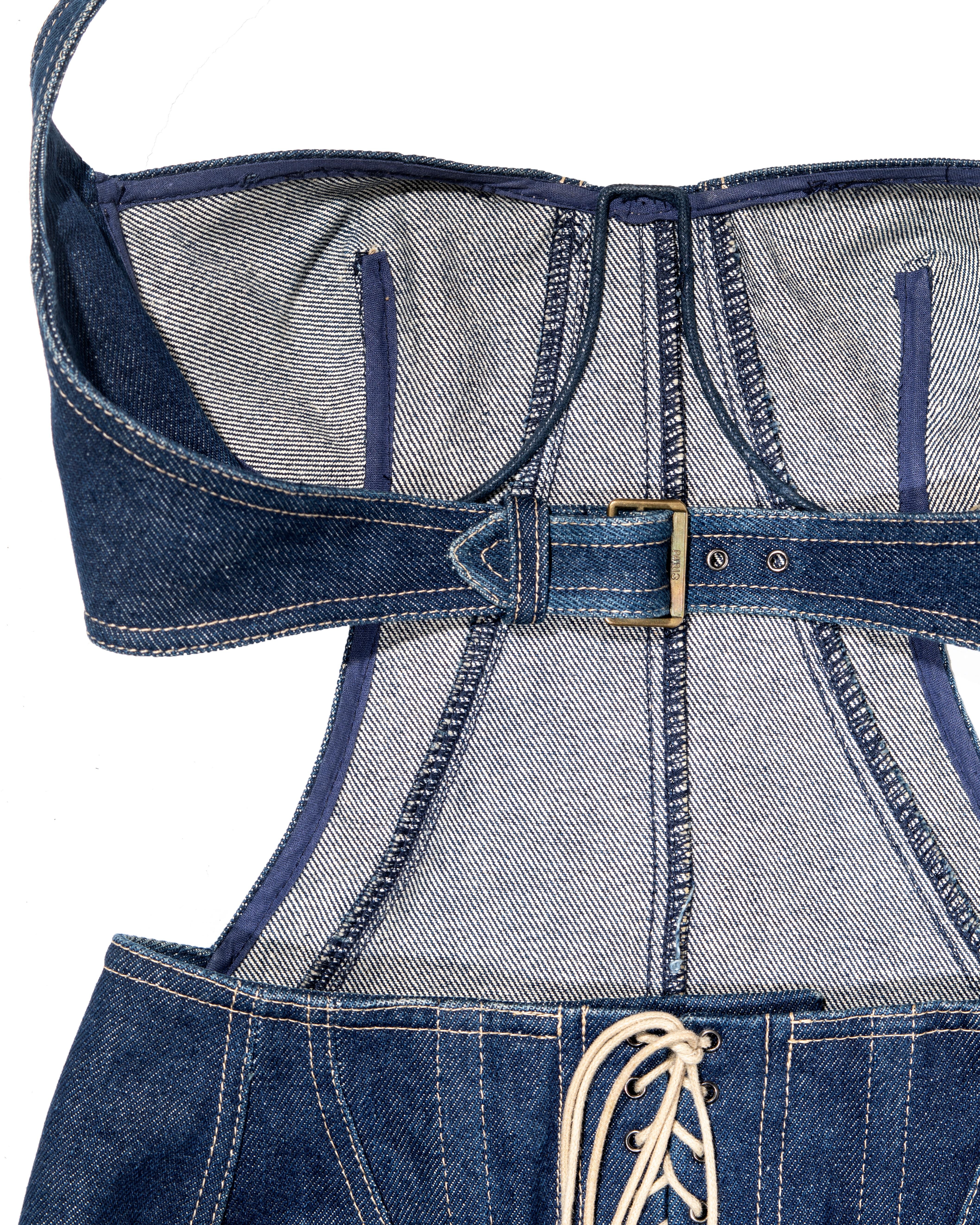 Azzedine Alaia Indigofarbenes Bustier-Minikleid aus Denim, ss 1991 1