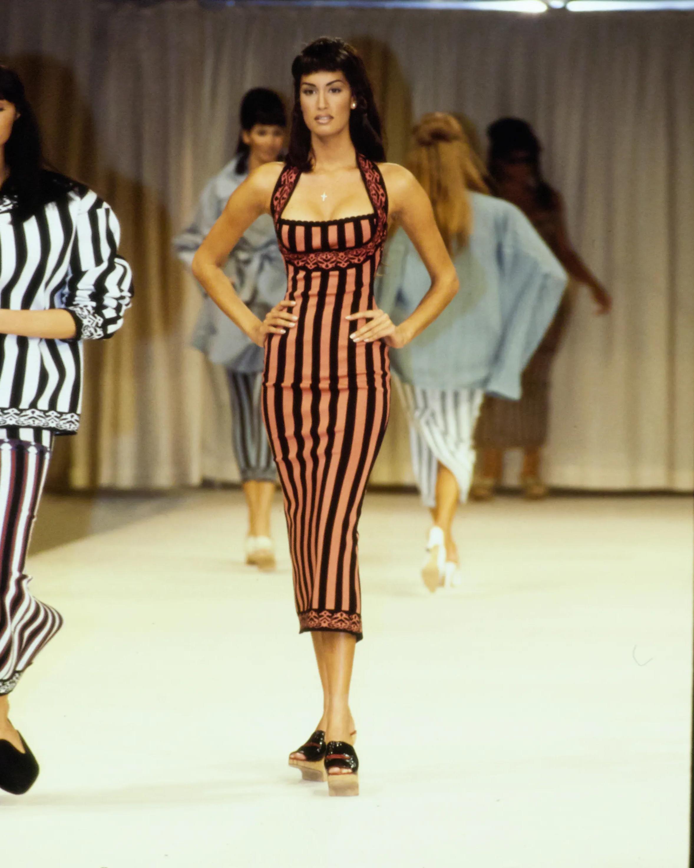 Azzedine Alaia ivory and cream striped jersey knit maxi dress, ss 1992  4