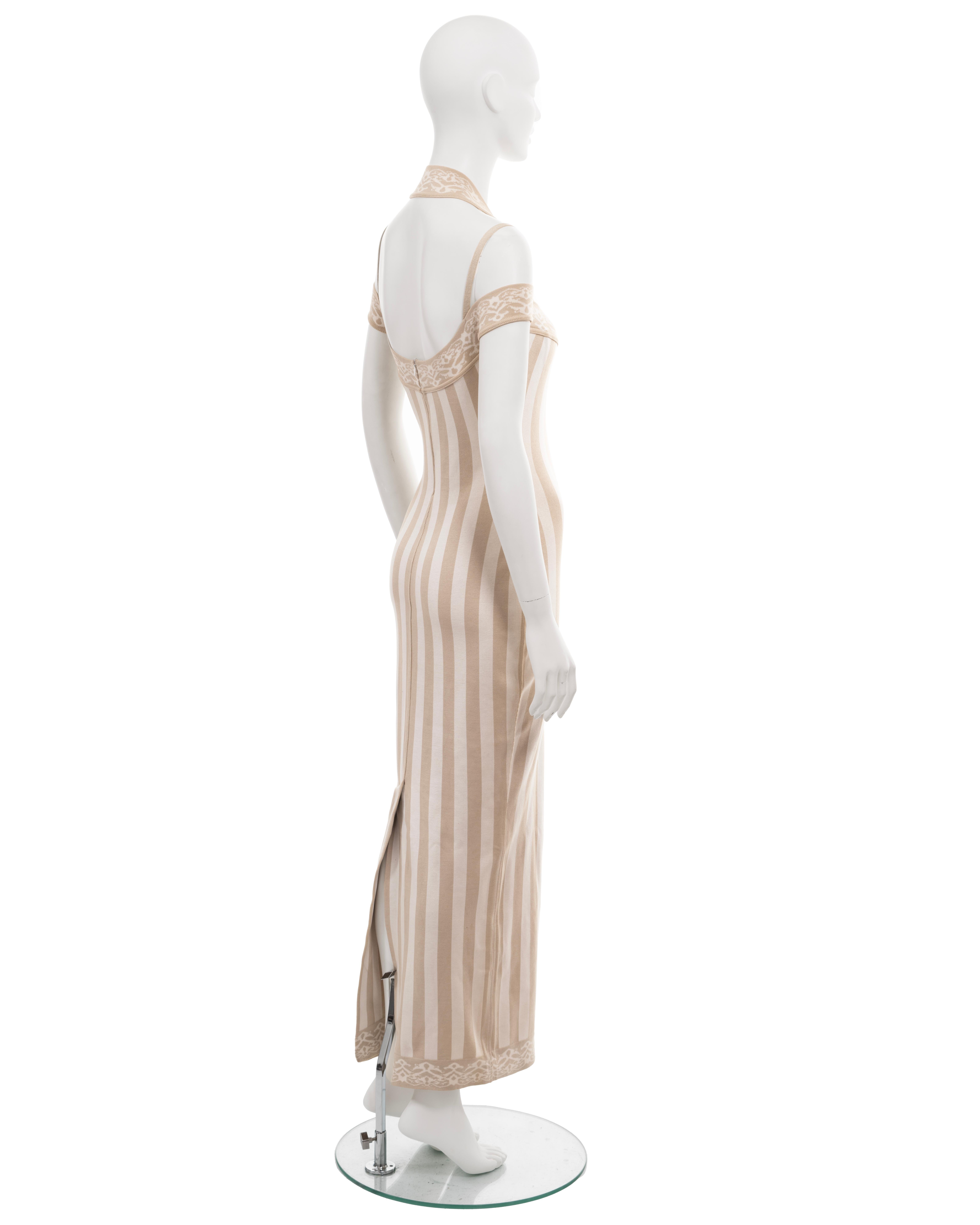 Azzedine Alaia ivory and cream striped jersey knit maxi dress, ss 1992  5