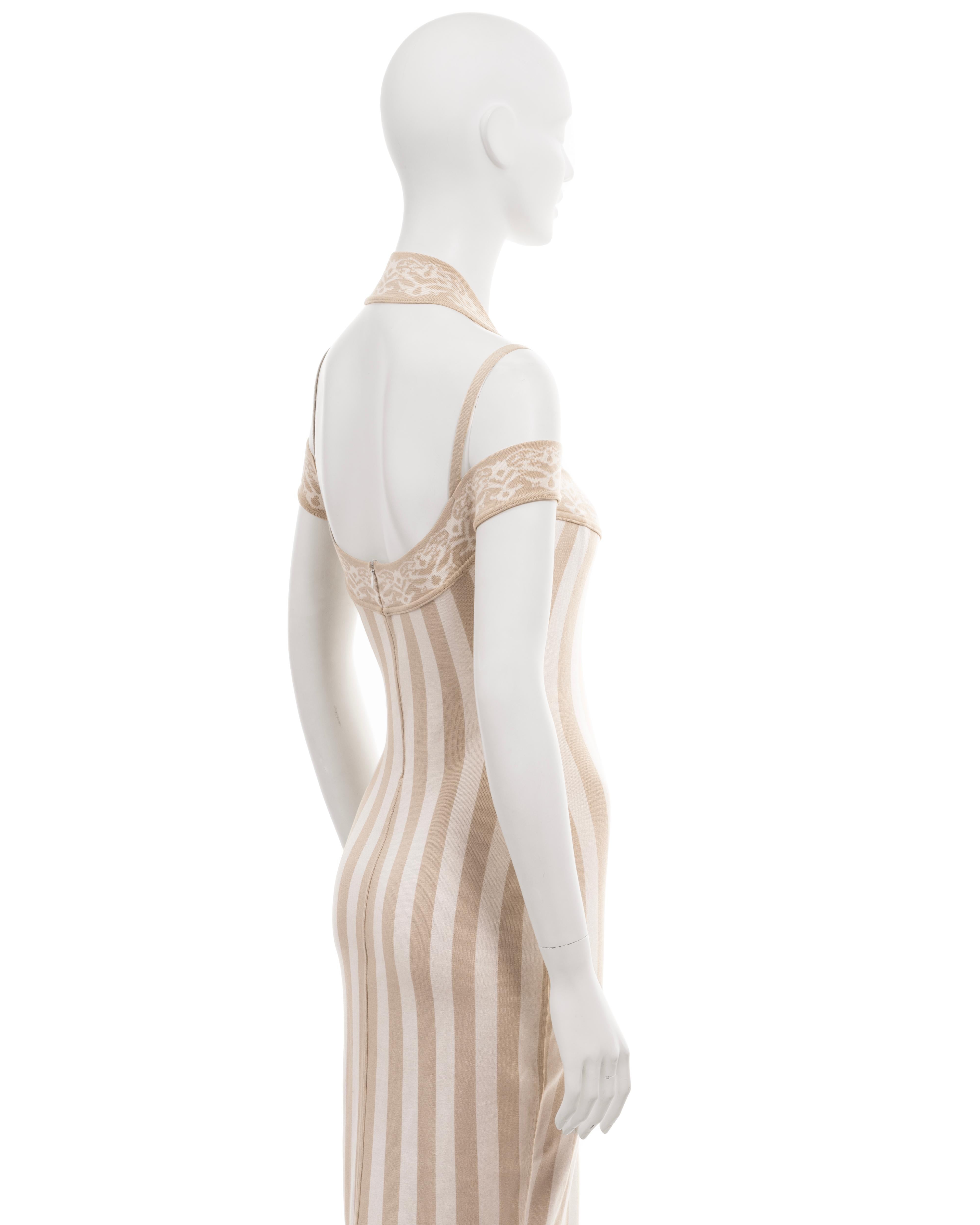Azzedine Alaia ivory and cream striped jersey knit maxi dress, ss 1992  6