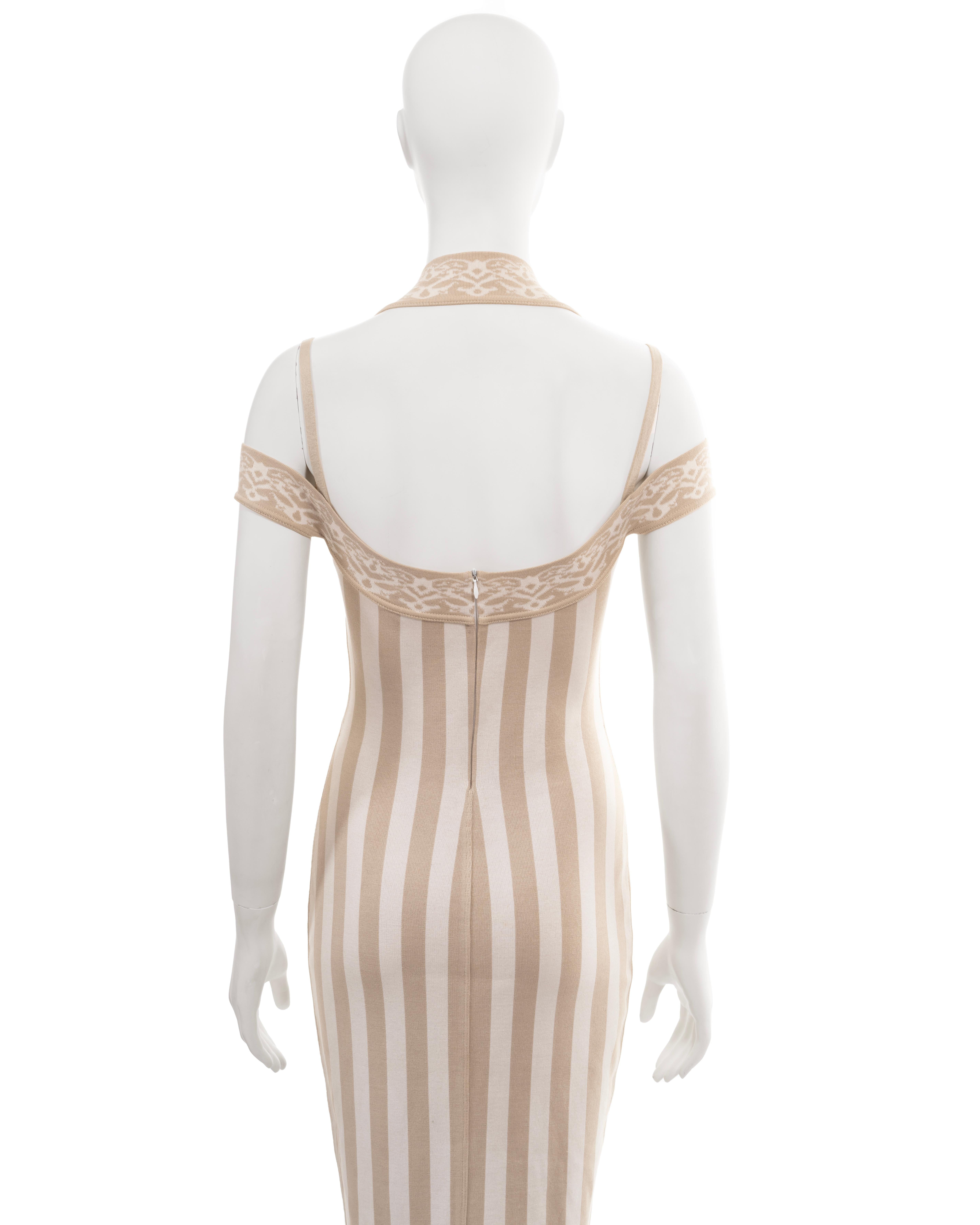 Azzedine Alaia ivory and cream striped jersey knit maxi dress, ss 1992  8