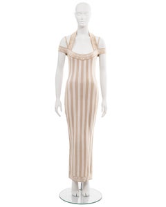 Azzedine Alaia ivory and cream striped jersey knit maxi dress, ss 1992