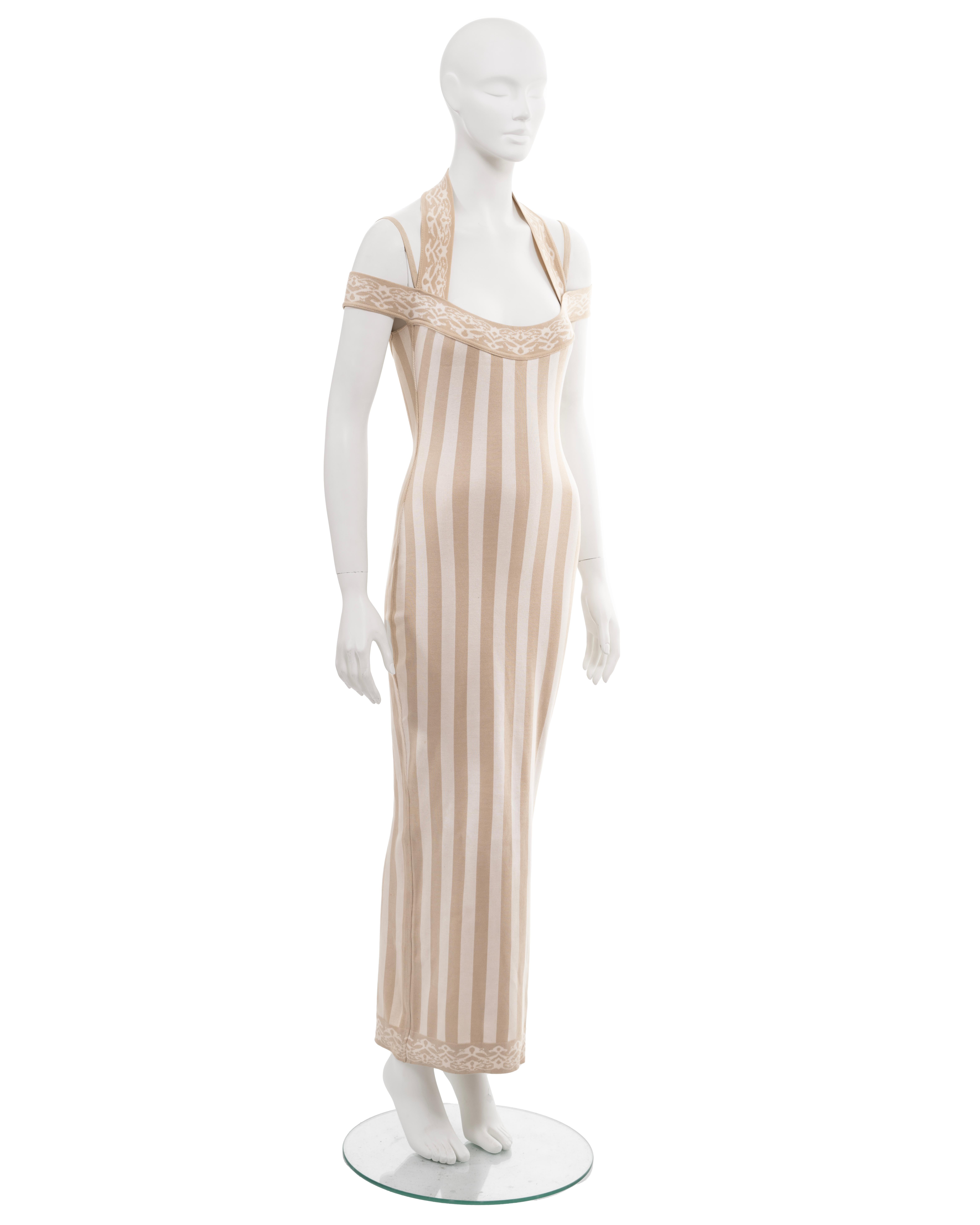 Azzedine Alaia ivory and cream striped jersey knit maxi dress, ss 1992  1