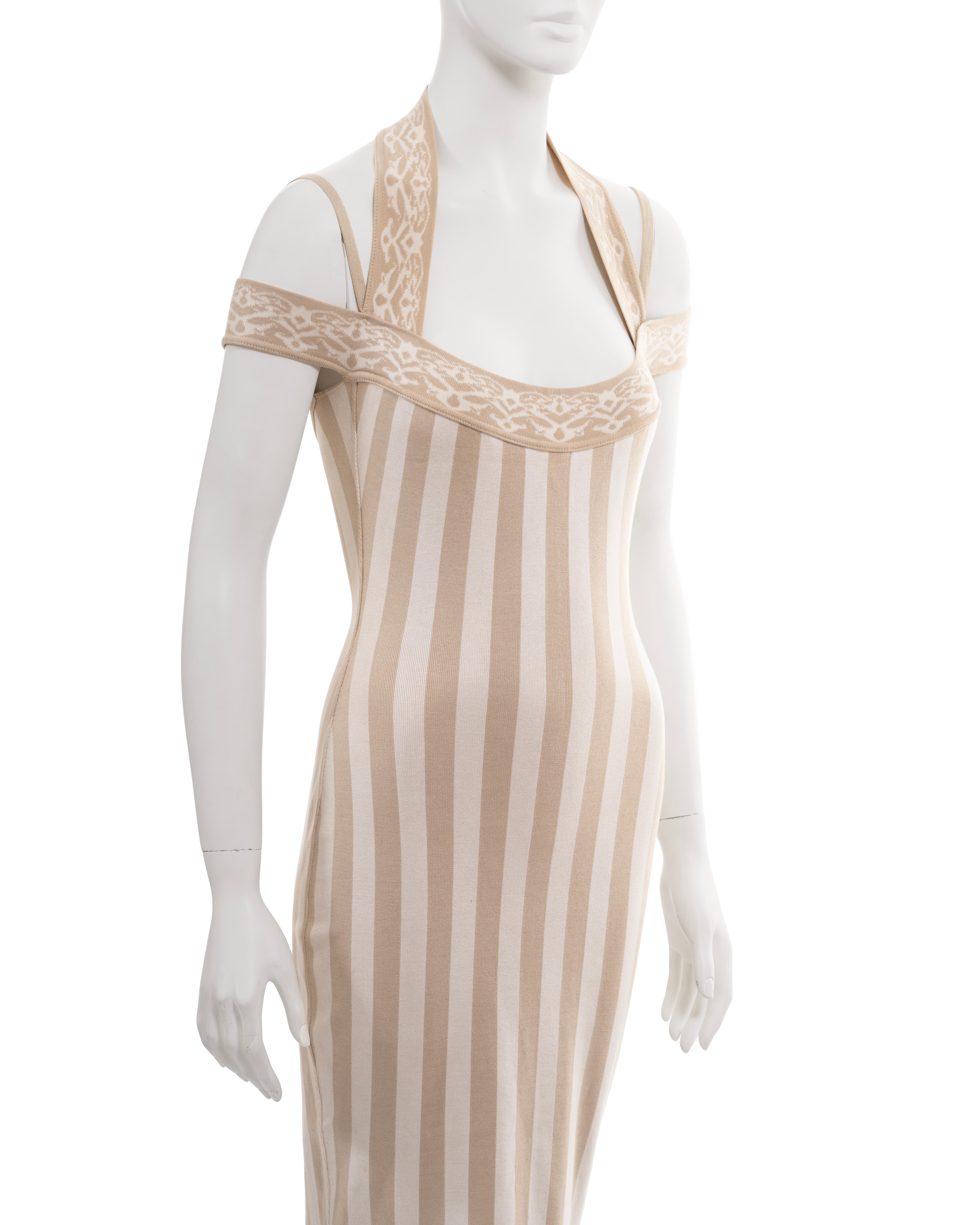 Azzedine Alaia ivory and cream striped jersey knit maxi dress, ss 1992  2