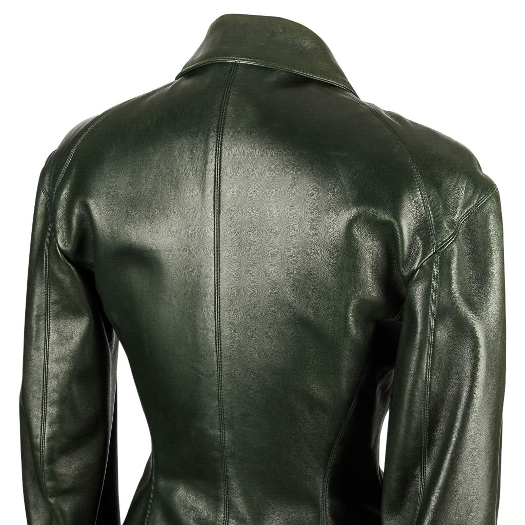 Azzedine Alaia Jacket Vintage Shaped Dark Bottle Green Leather 38 / 6 2