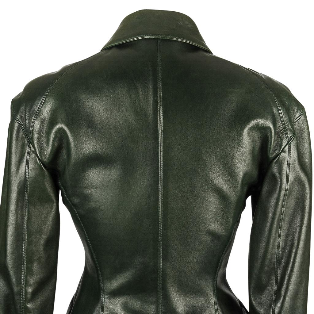 Azzedine Alaia Jacket Vintage Shaped Dark Bottle Green Leather 38 / 6 3