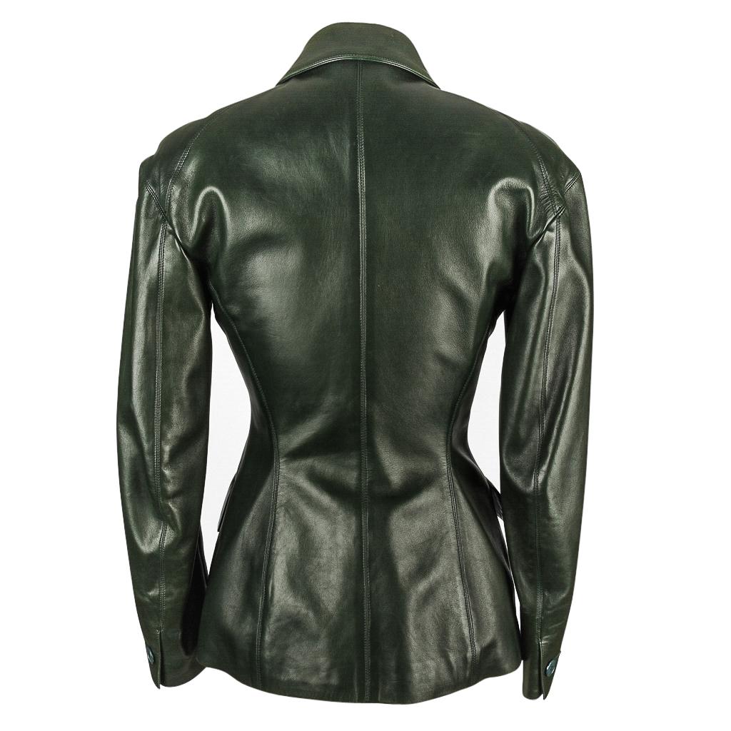 Azzedine Alaia Jacket Vintage Shaped Dark Bottle Green Leather 38 / 6 4