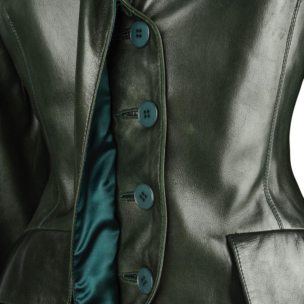Black Azzedine Alaia Jacket Vintage Shaped Dark Bottle Green Leather 38 / 6