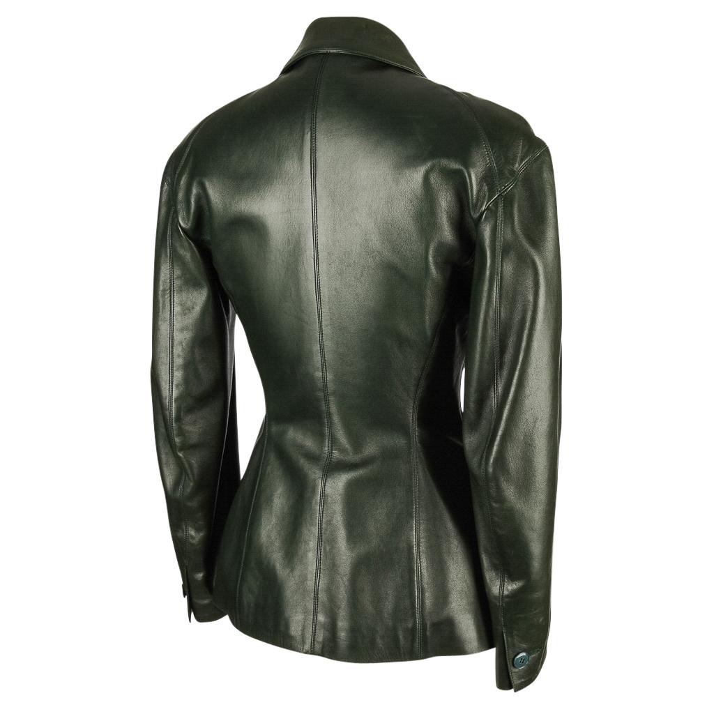 Azzedine Alaia Jacket Vintage Shaped Dark Bottle Green Leather 38 / 6 1