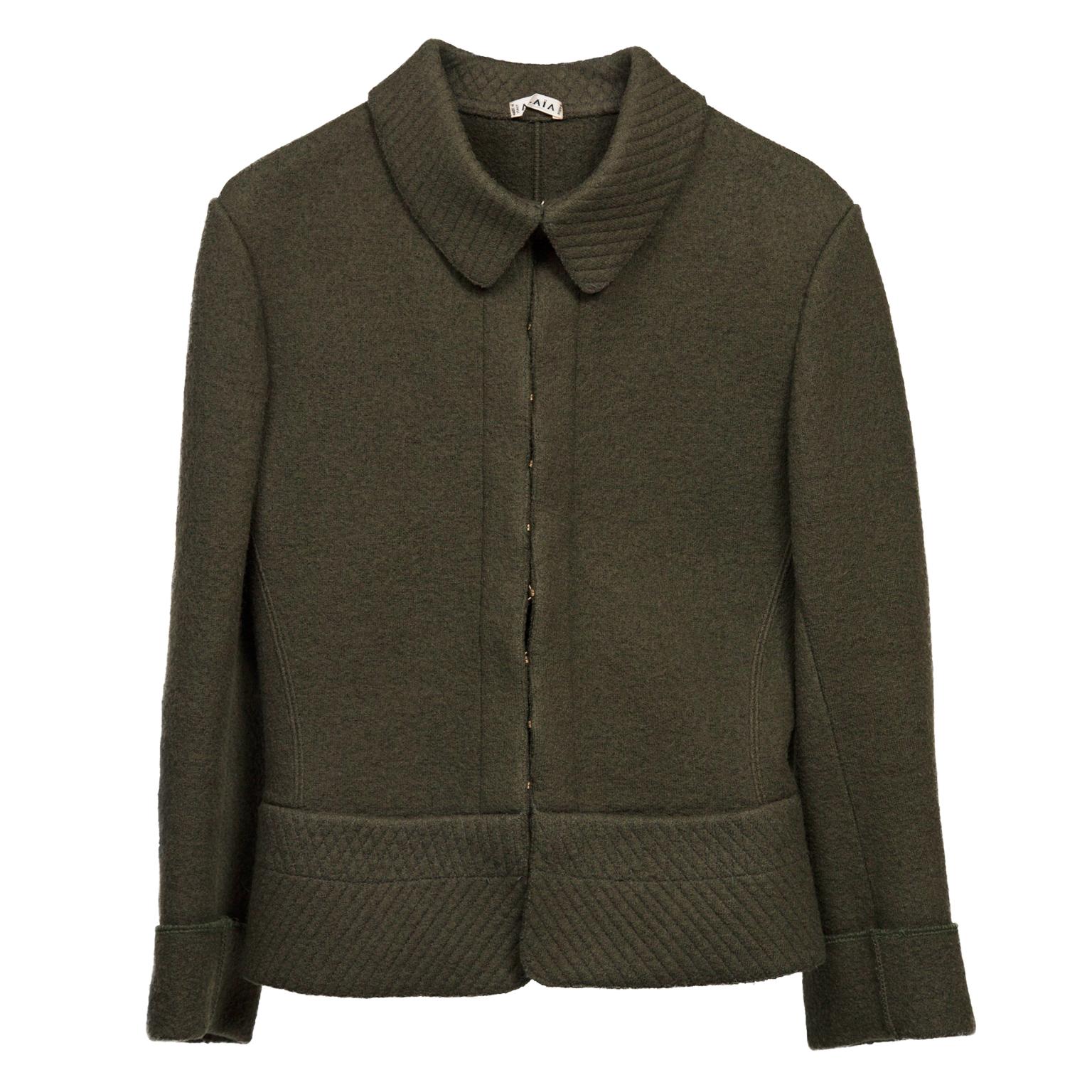 Azzedine Alaia Khaki Olive Green Wool Jacket 1980's In Good Condition For Sale In Berlin, DE