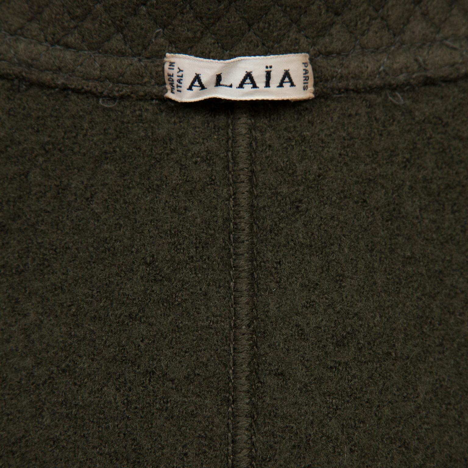Women's Azzedine Alaia Khaki Olive Green Wool Jacket 1980's For Sale