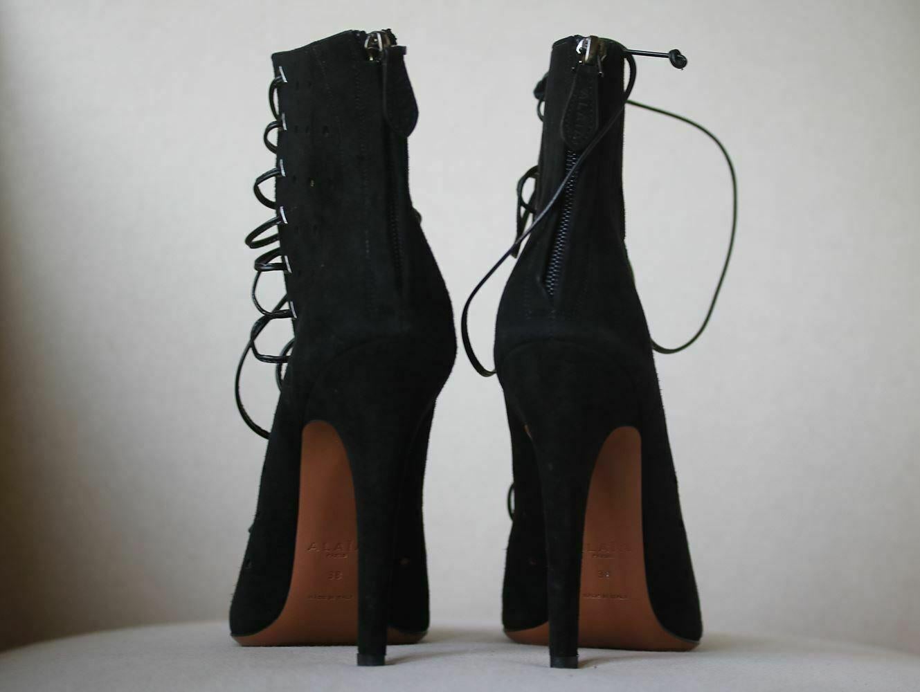 alaia lace-up suede ankle boots