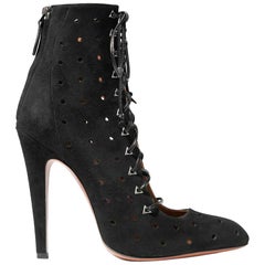 Used Azzedine Alaïa Lace-Up Laser-Cut Suede Ankle Boots