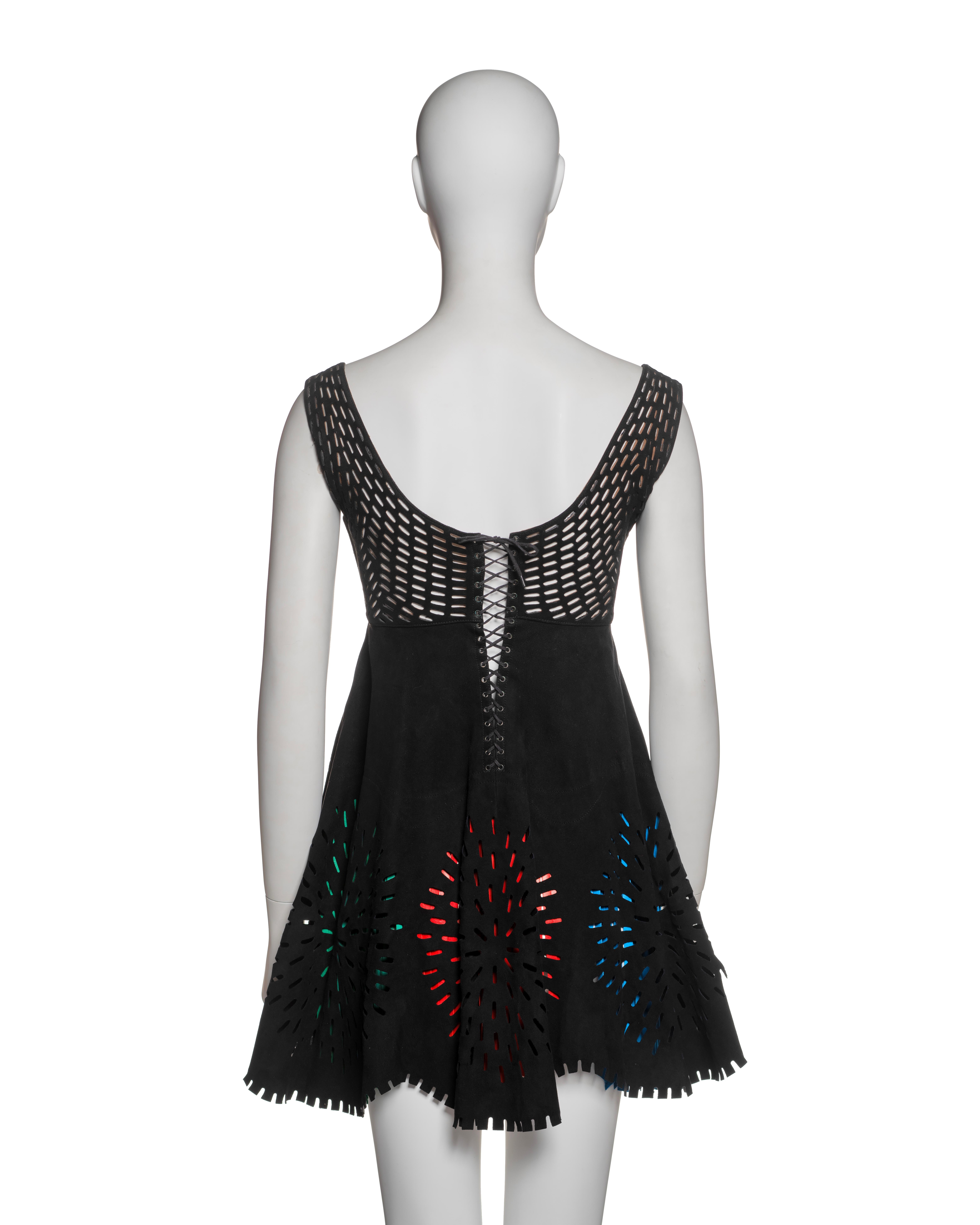 Azzedine Alaia Laser-Cut Black Leather Dress with Multicolor Fringe, SS 1994 For Sale 8