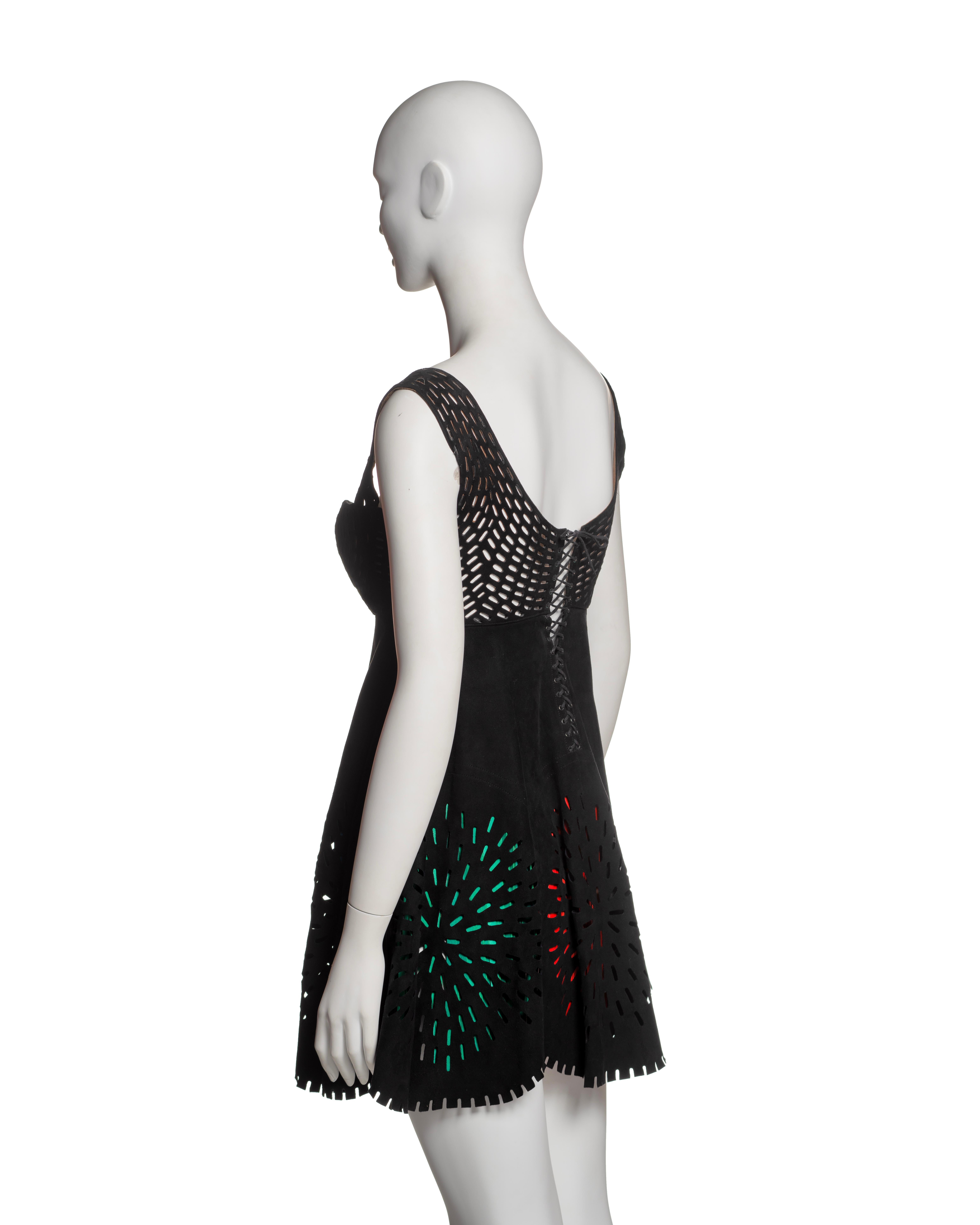 Azzedine Alaia Laser-Cut Black Leather Dress with Multicolor Fringe, SS 1994 For Sale 11