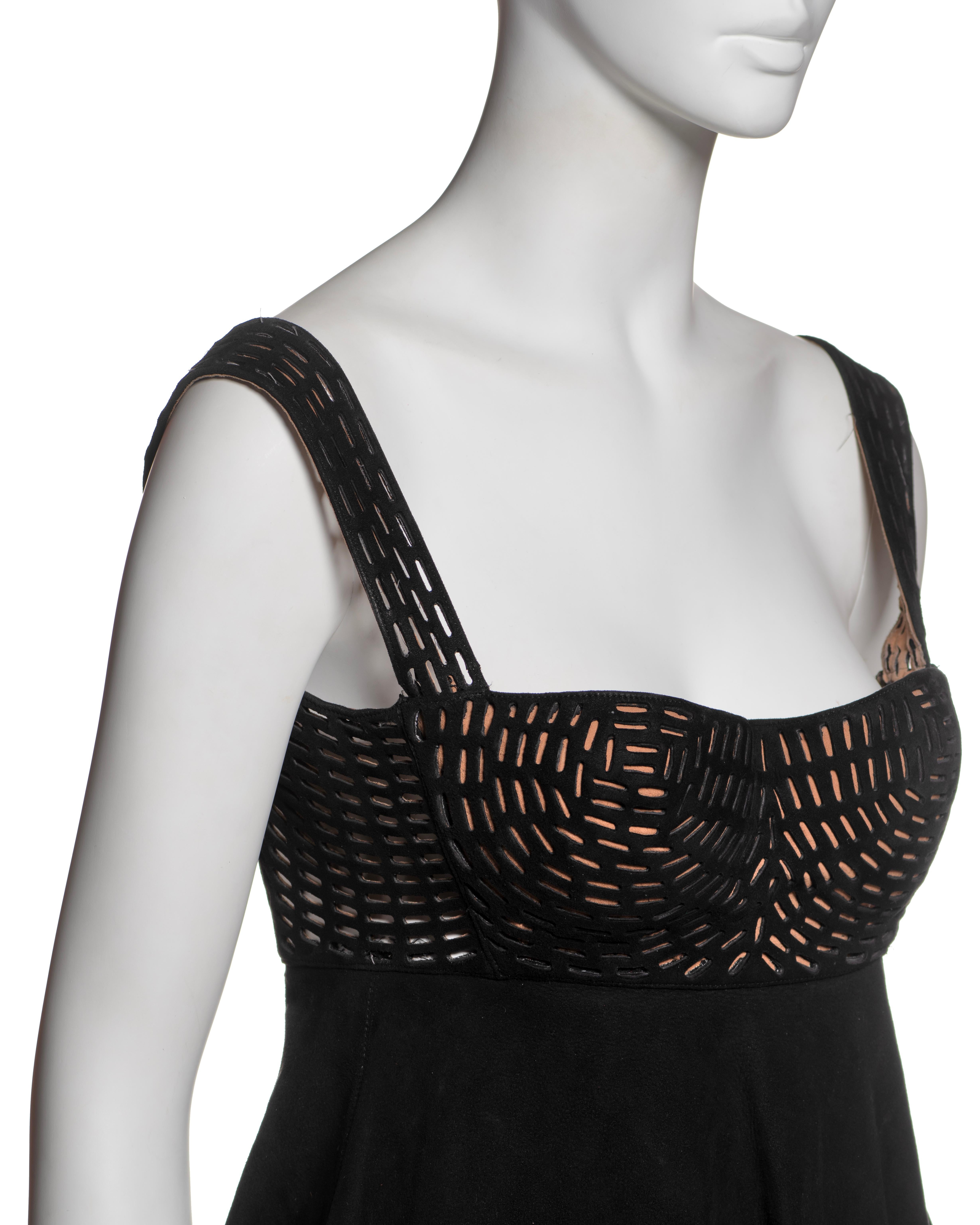 Azzedine Alaia Laser-Cut Black Leather Dress with Multicolor Fringe, SS 1994 For Sale 5